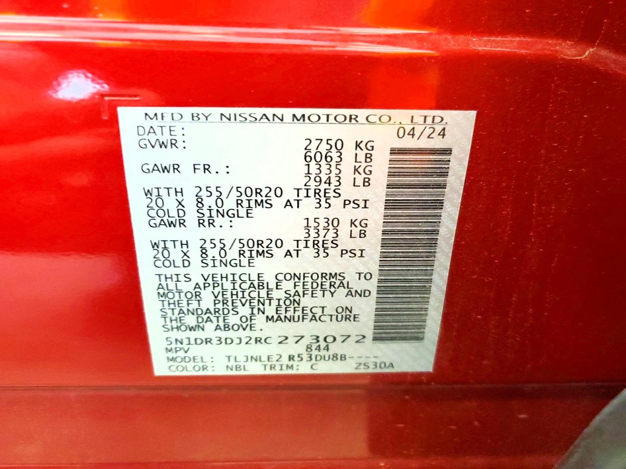 2024 Nissan Pathfinder Platinum Red vin: 5N1DR3DJ2RC273072