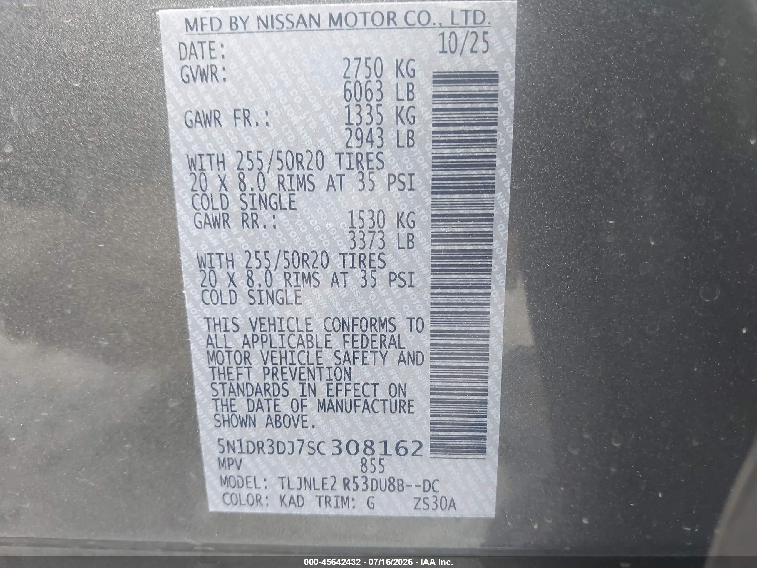 2025 Nissan Pathfinder Platinum 4wd Black vin: 5N1DR3DJ7SC308162