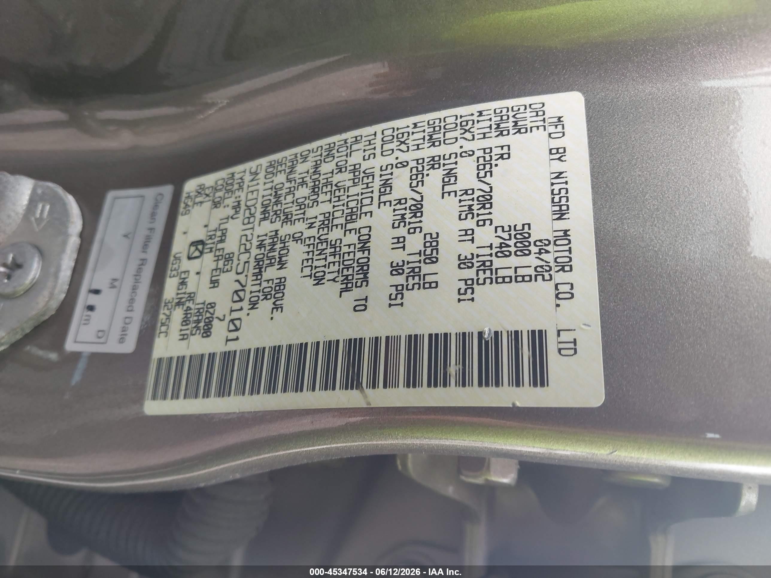 2002 Nissan Xterra Xe Gold vin: 5N1ED28T22C570101