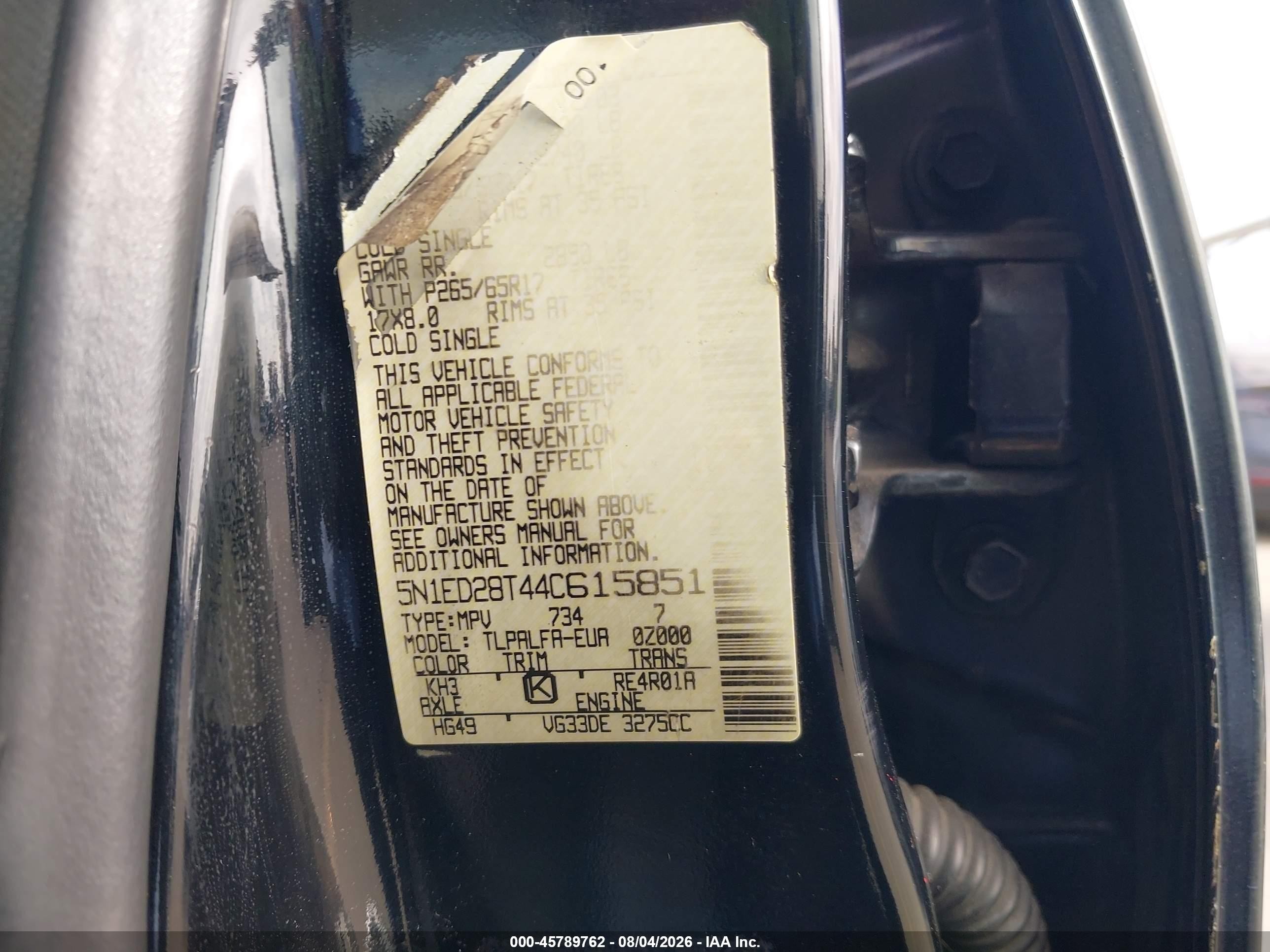 2004 Nissan Xterra Se Black vin: 5N1ED28T44C615851