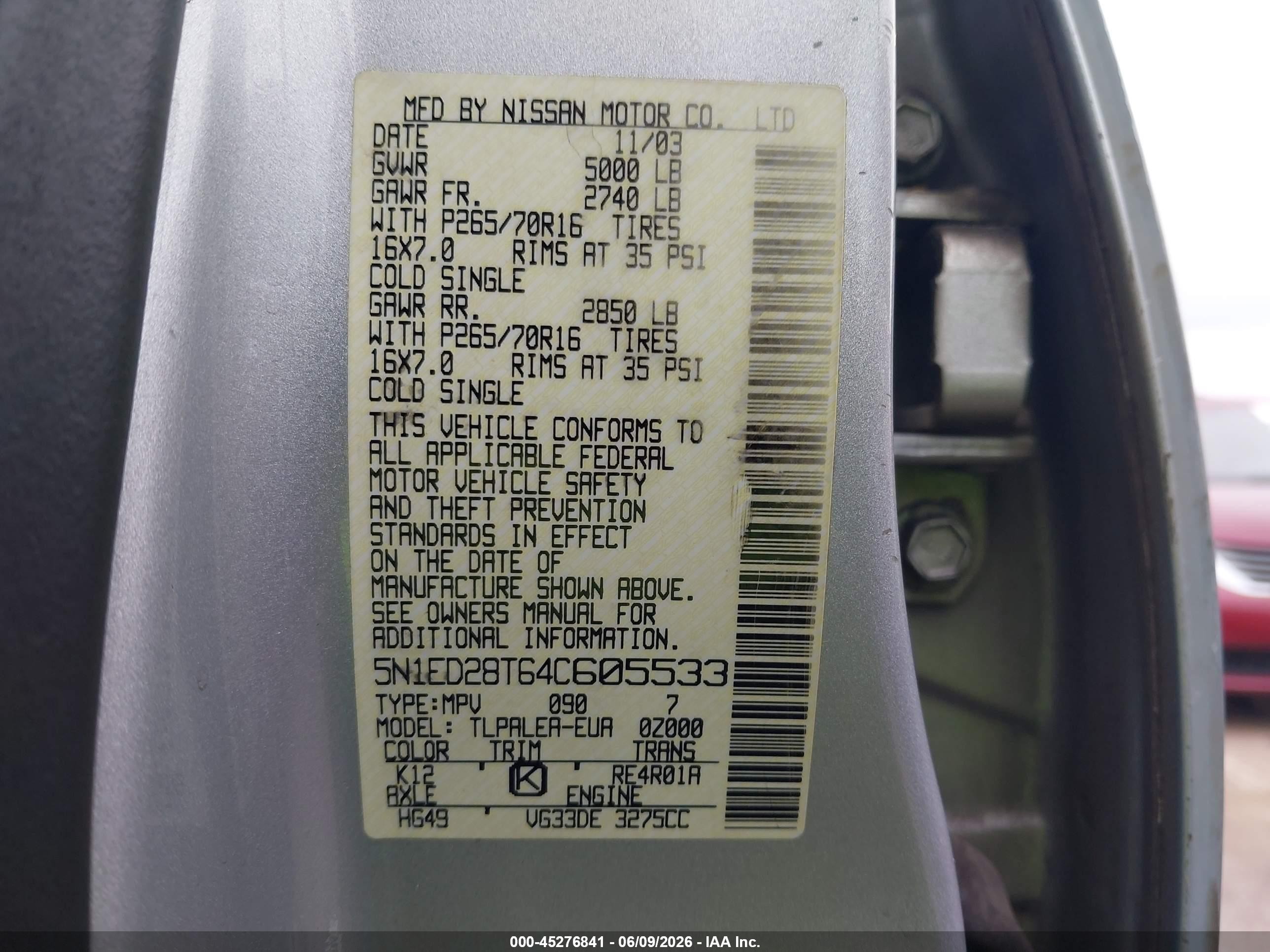 2004 Nissan Xterra Xe Silver vin: 5N1ED28T64C605533