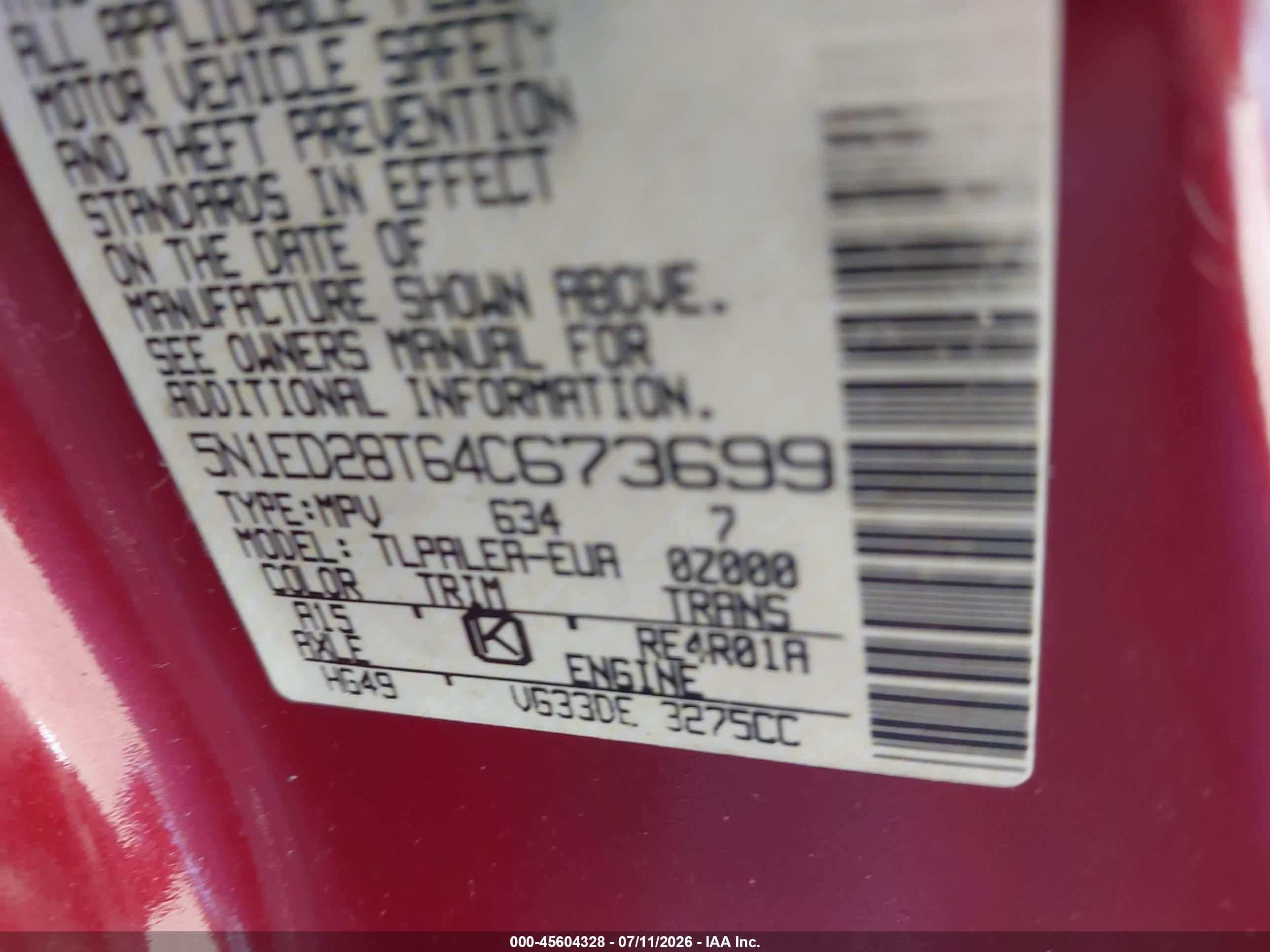 2004 Nissan Xterra Xe Burgundy vin: 5N1ED28T64C673699