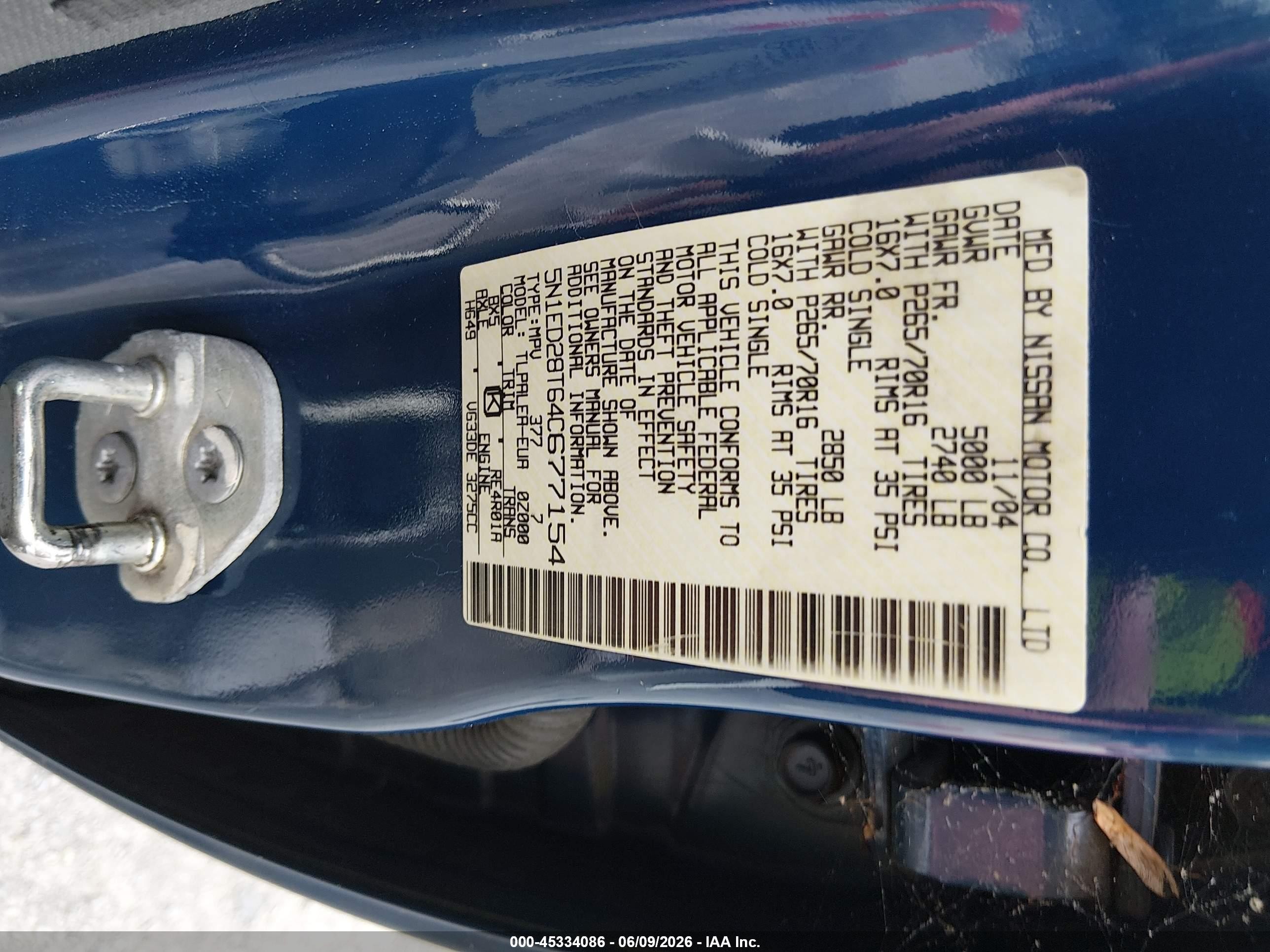2004 Nissan Xterra Xe Blue vin: 5N1ED28T64C677154