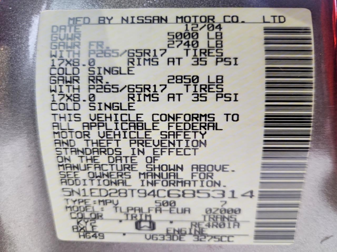2004 Nissan Xterra Xe Tan vin: 5N1ED28T94C685314