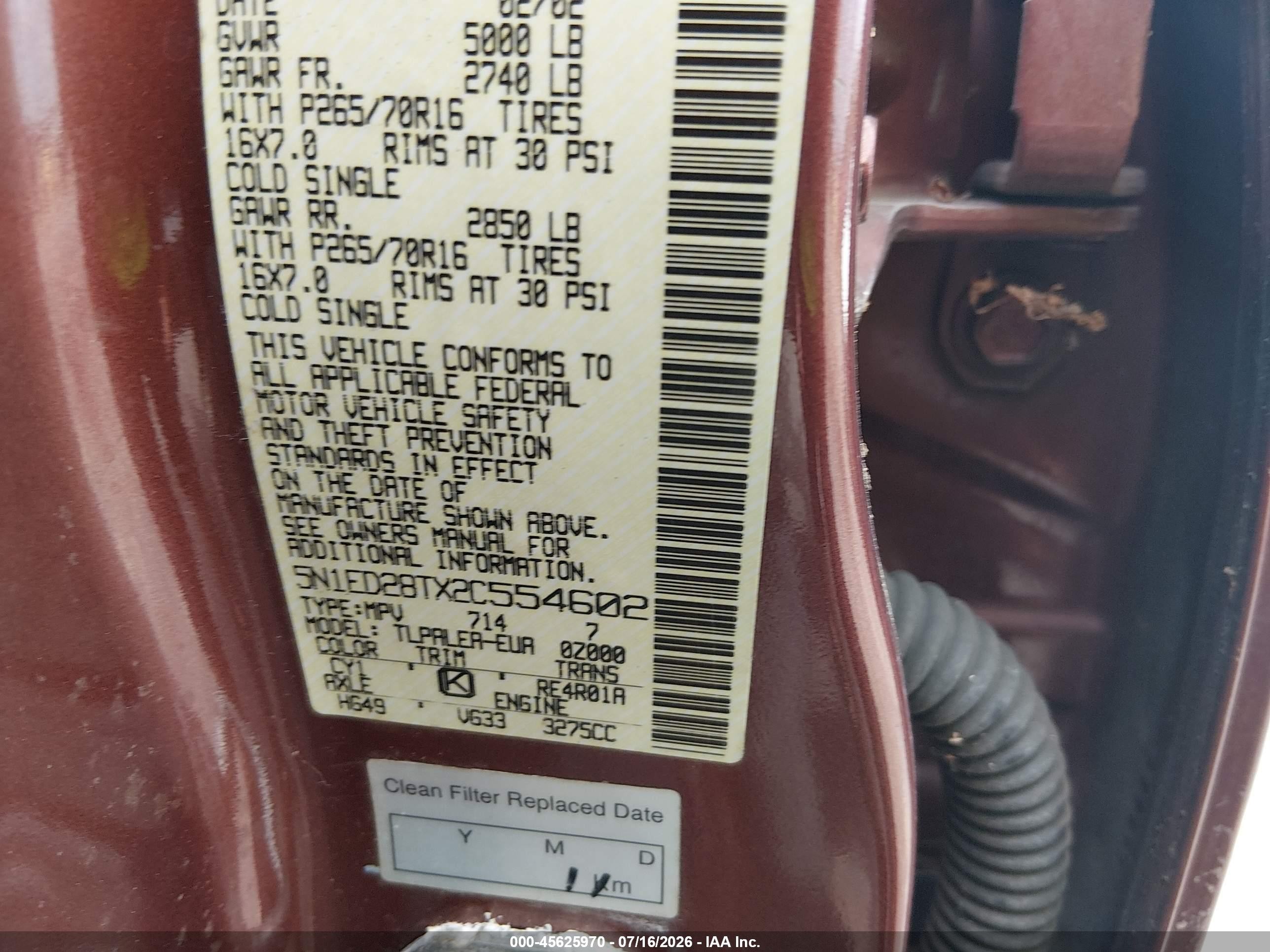 2002 Nissan Xterra Xe Maroon vin: 5N1ED28TX2C554602
