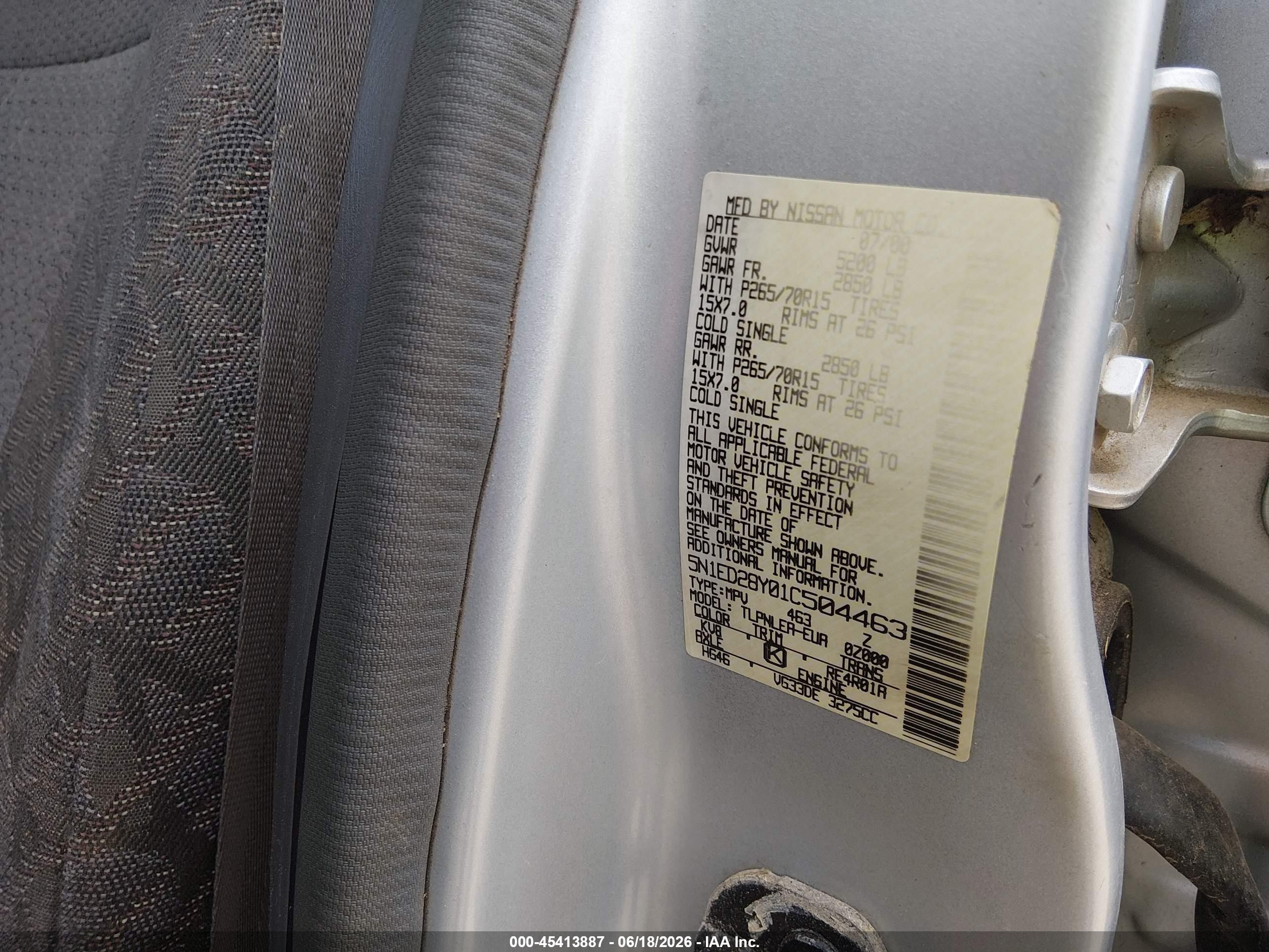2001 Nissan Xterra Xe Silver vin: 5N1ED28Y01C504463