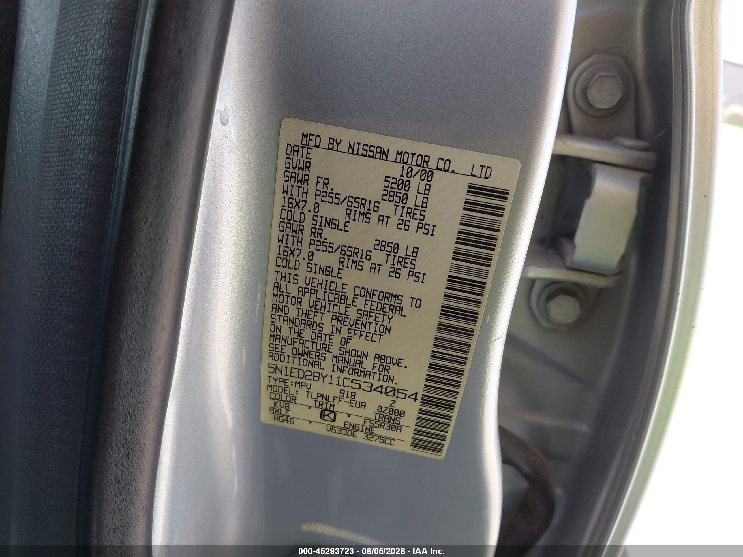 2001 Nissan Xterra Se Silver vin: 5N1ED28Y11C534054