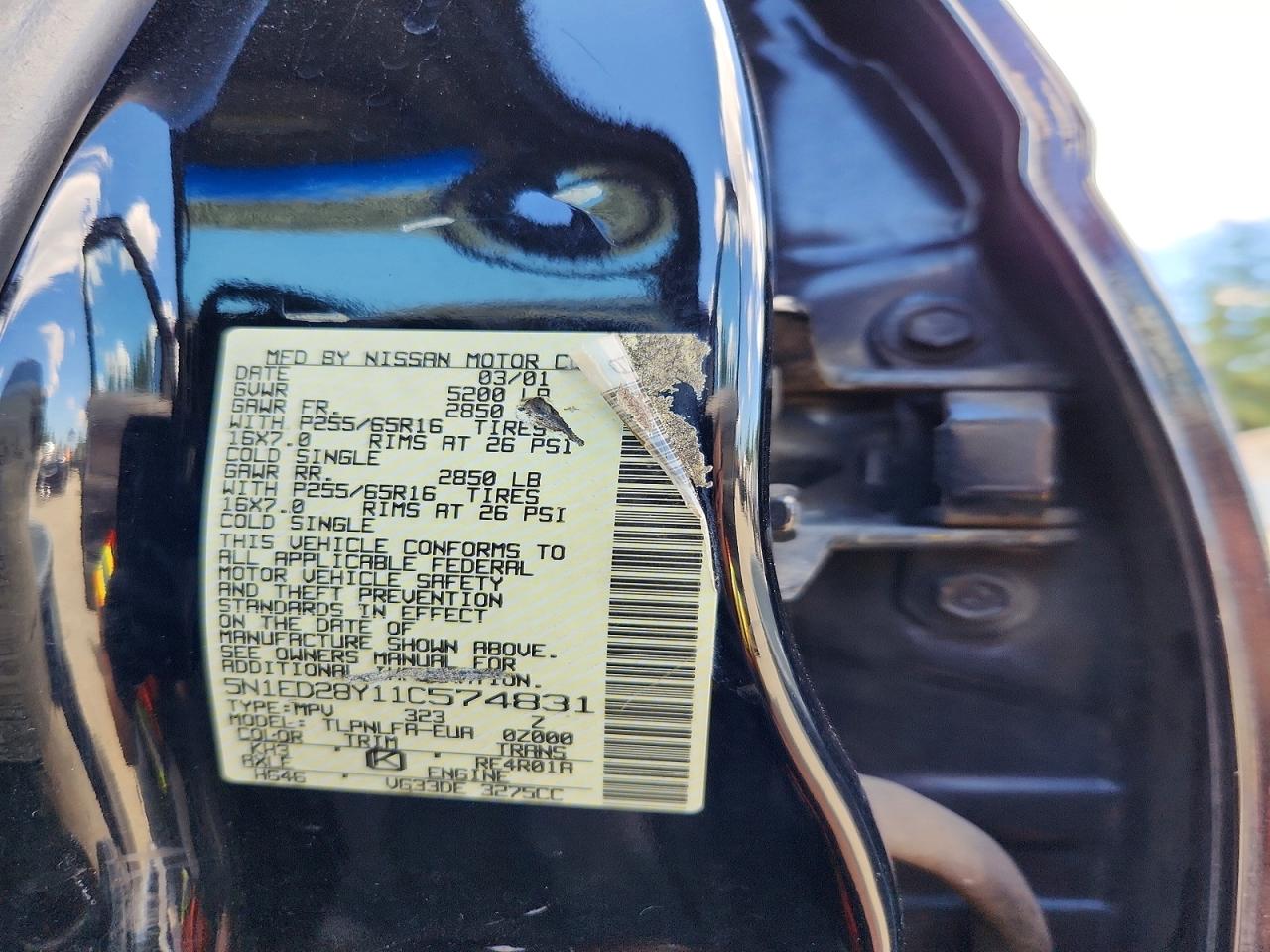 2001 Nissan Xterra Xe-v6 Black vin: 5N1ED28Y11C574831