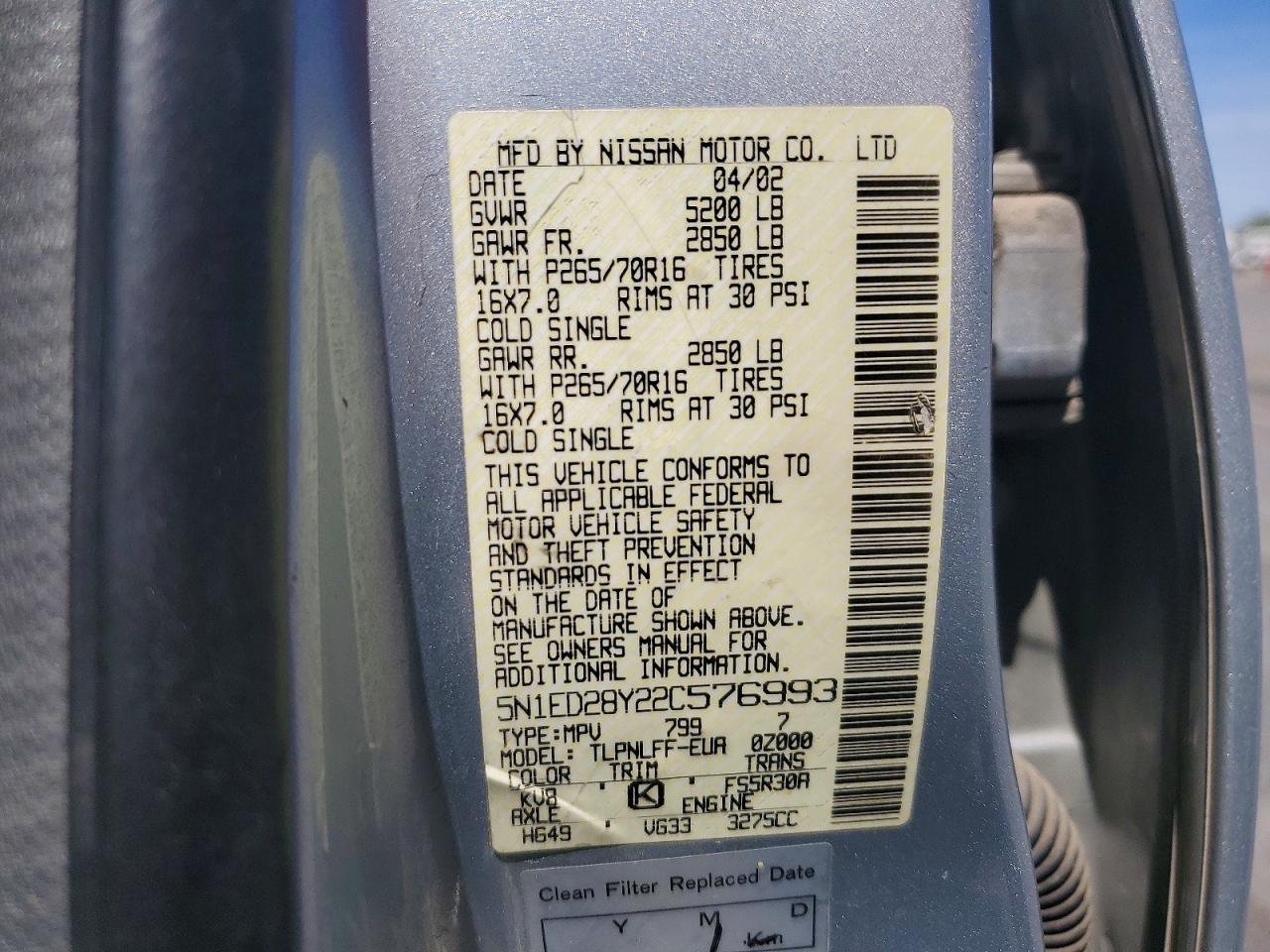 2002 Nissan Xterra Xe-v6 Silver vin: 5N1ED28Y22C576993