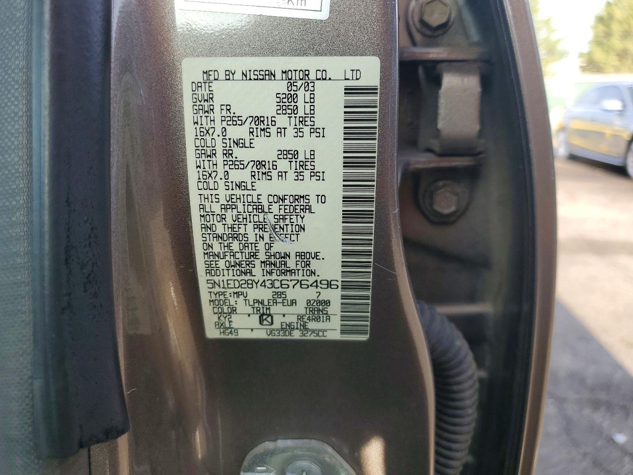 2003 Nissan Xterra Xe-v6 Tan vin: 5N1ED28Y43C676496