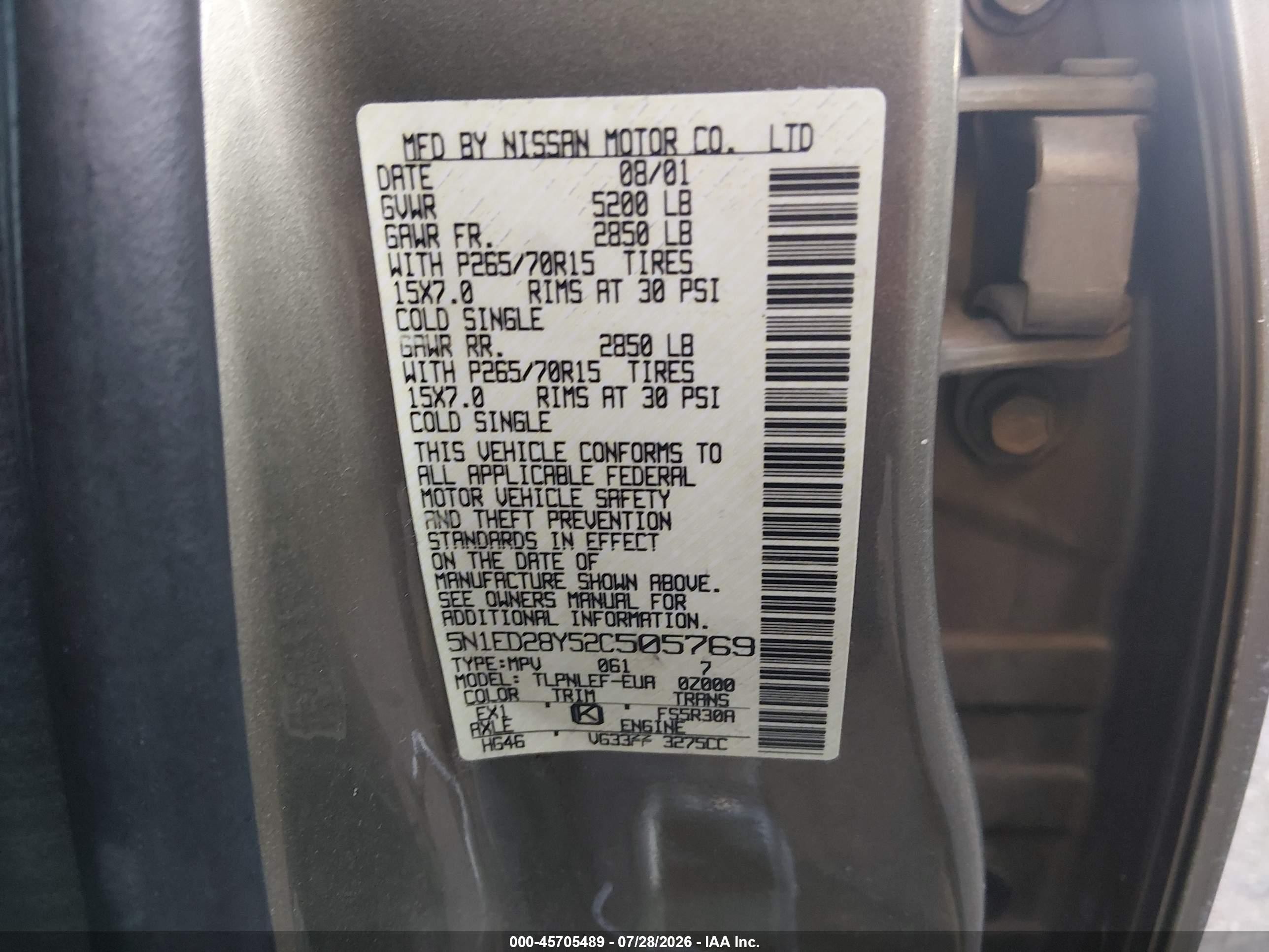 2002 Nissan Xterra Xe Pewter vin: 5N1ED28Y52C505769