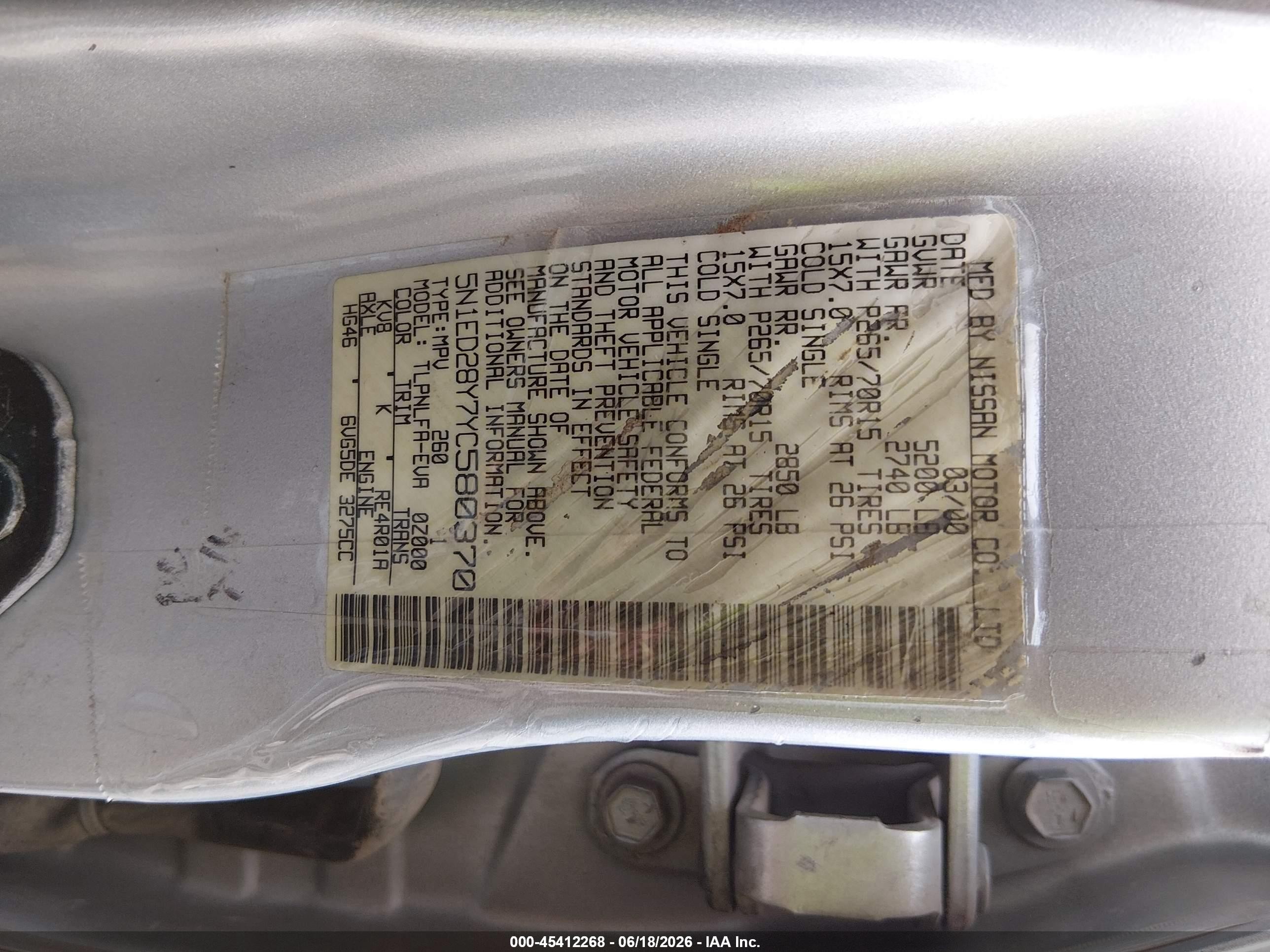 2000 Nissan Xterra Se/xe Silver vin: 5N1ED28Y7YC580370