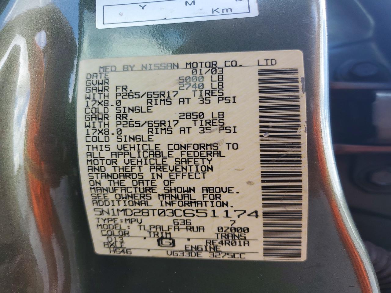 2003 Nissan Xterra Se S Green vin: 5N1MD28T03C651174