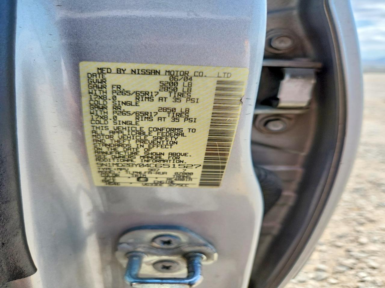 2004 Nissan Xterra Se S Silver vin: 5N1MD28Y04C651527