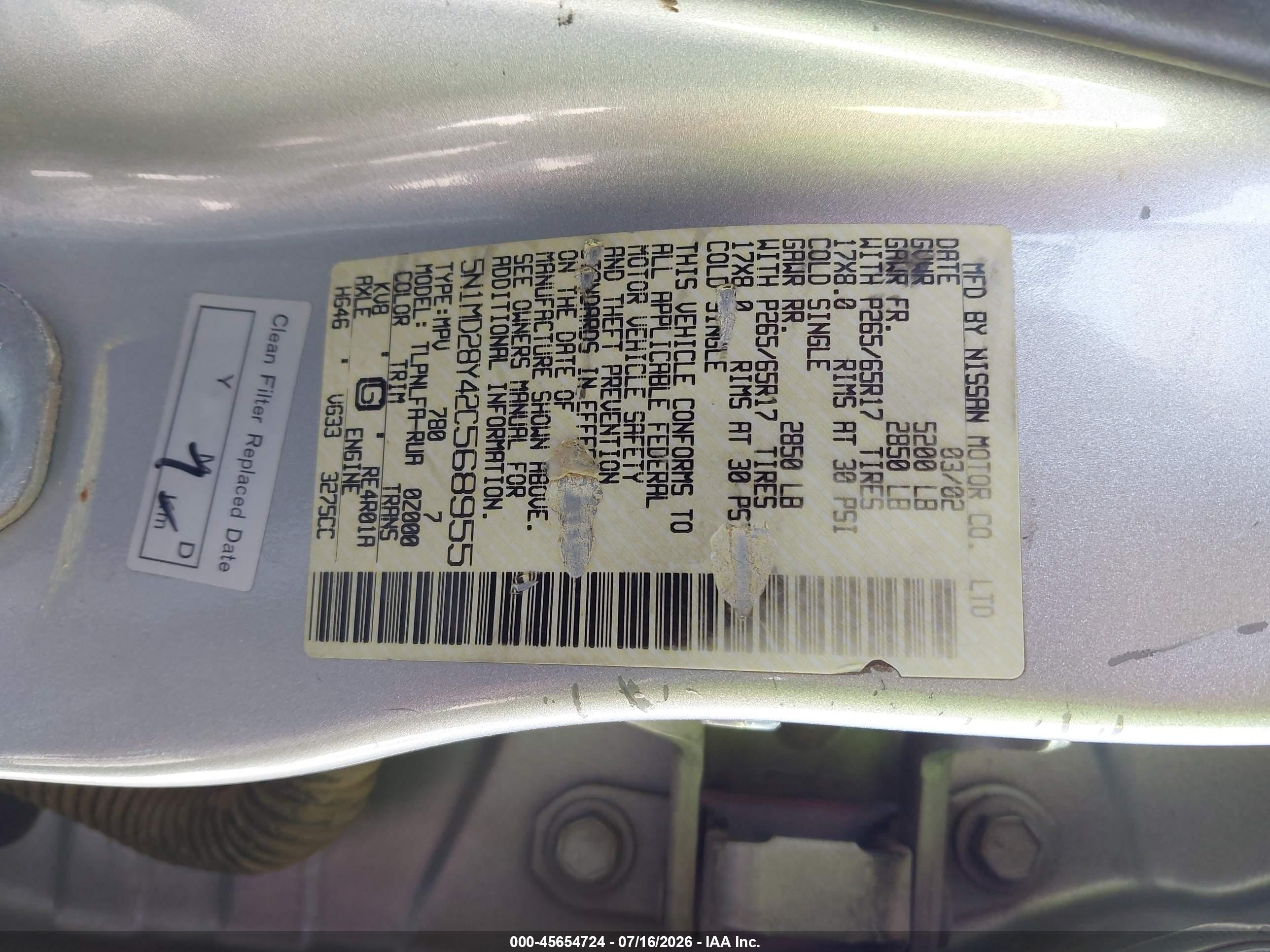 2002 Nissan Xterra Se S/c Silver vin: 5N1MD28Y42C568955