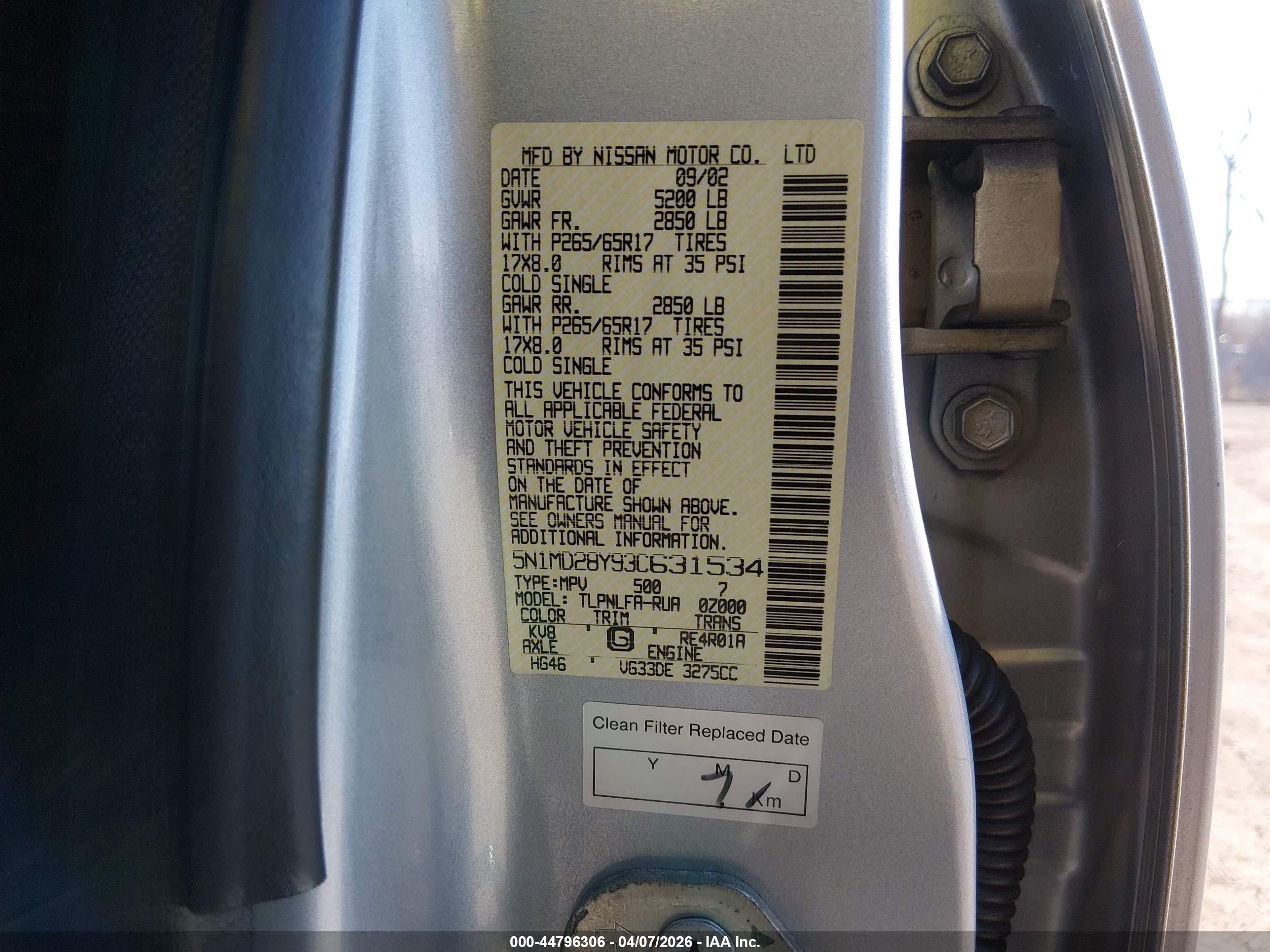 2003 Nissan Xterra Se S/c Silver vin: 5N1MD28Y93C631534