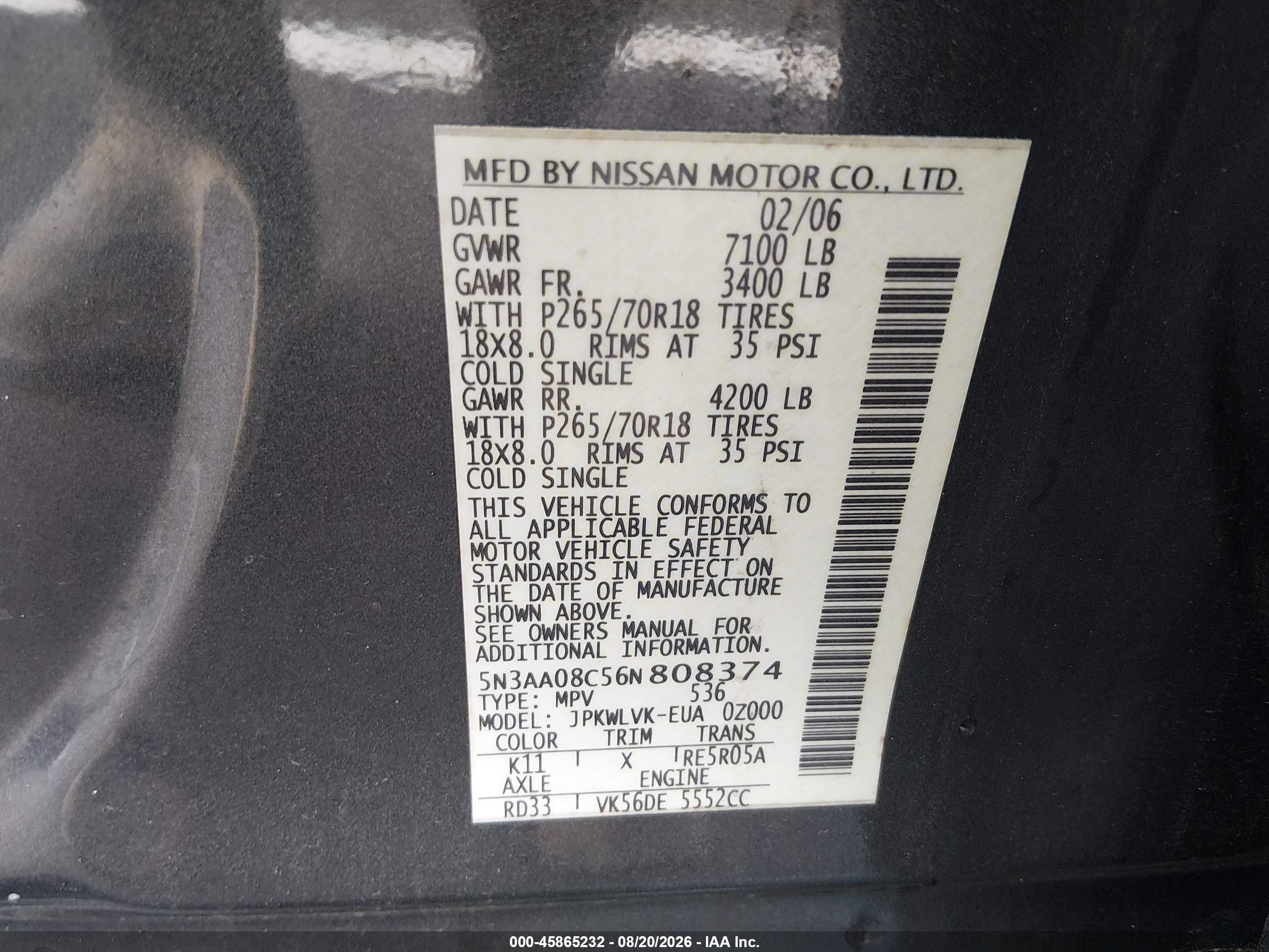 2006 Infiniti Qx56   Gray vin: 5N3AA08C56N808374