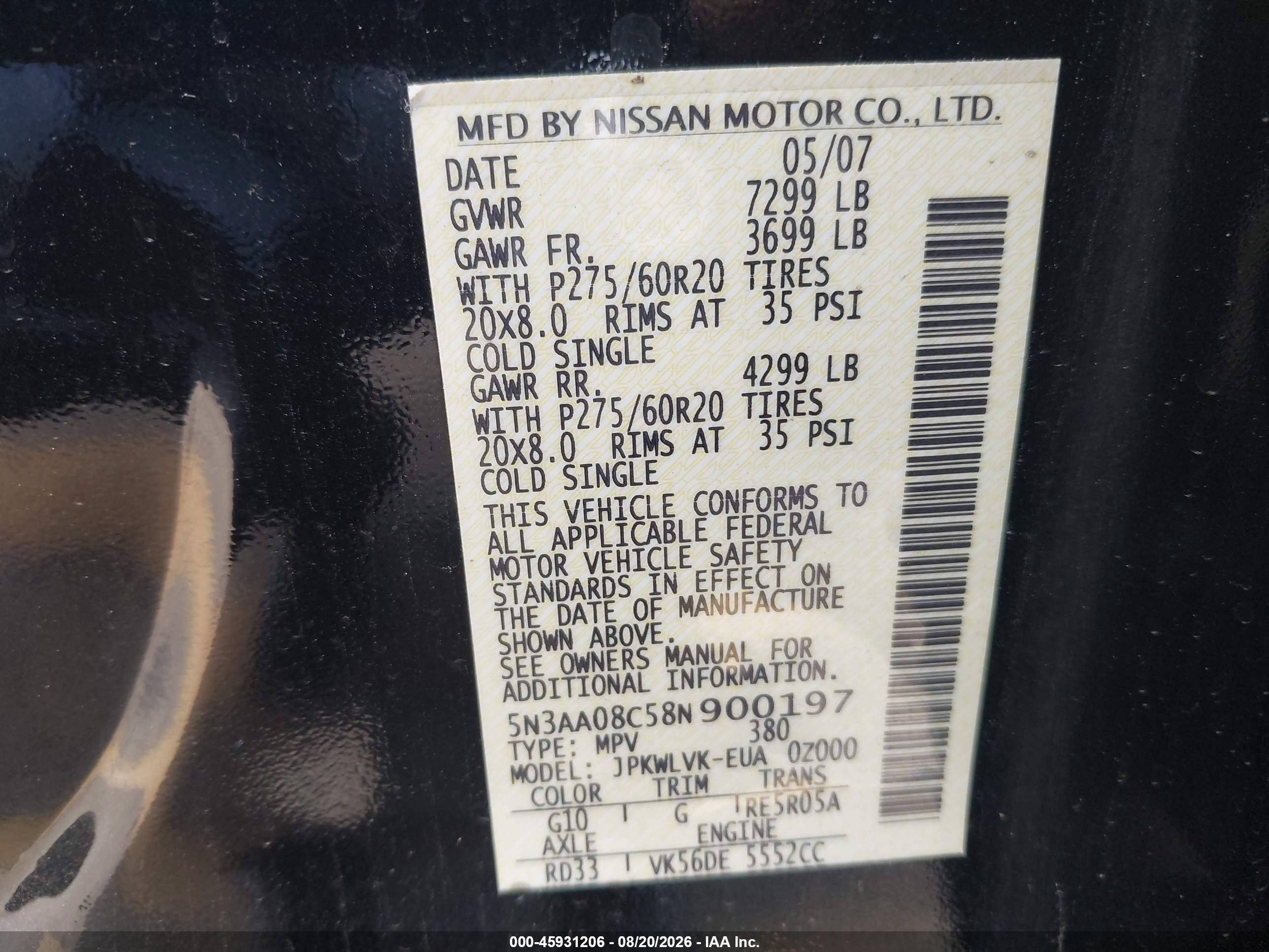 2008 Infiniti Qx56   Black vin: 5N3AA08C58N900197