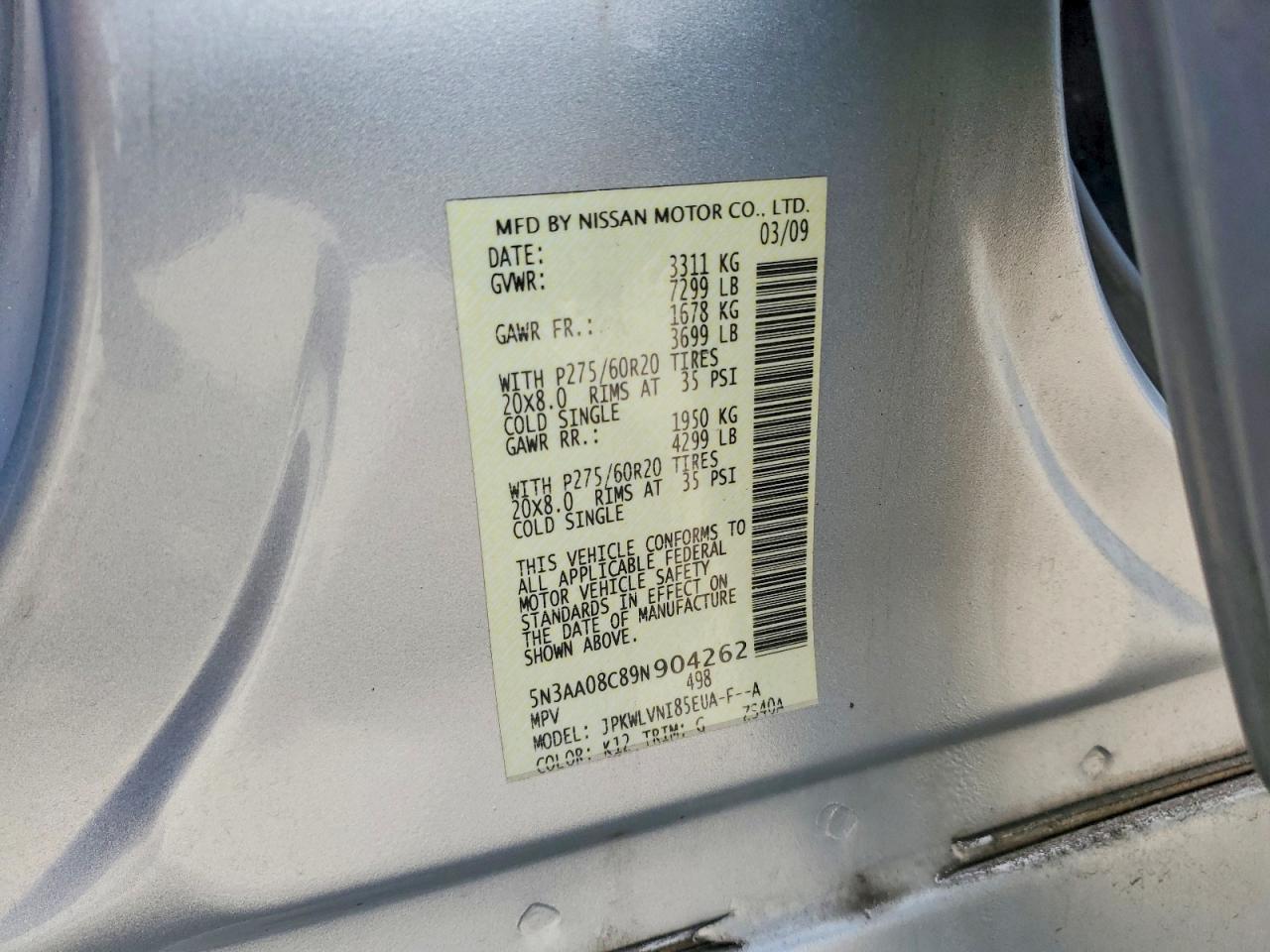 2009 Infiniti Qx56 Base Silver vin: 5N3AA08C89N904262