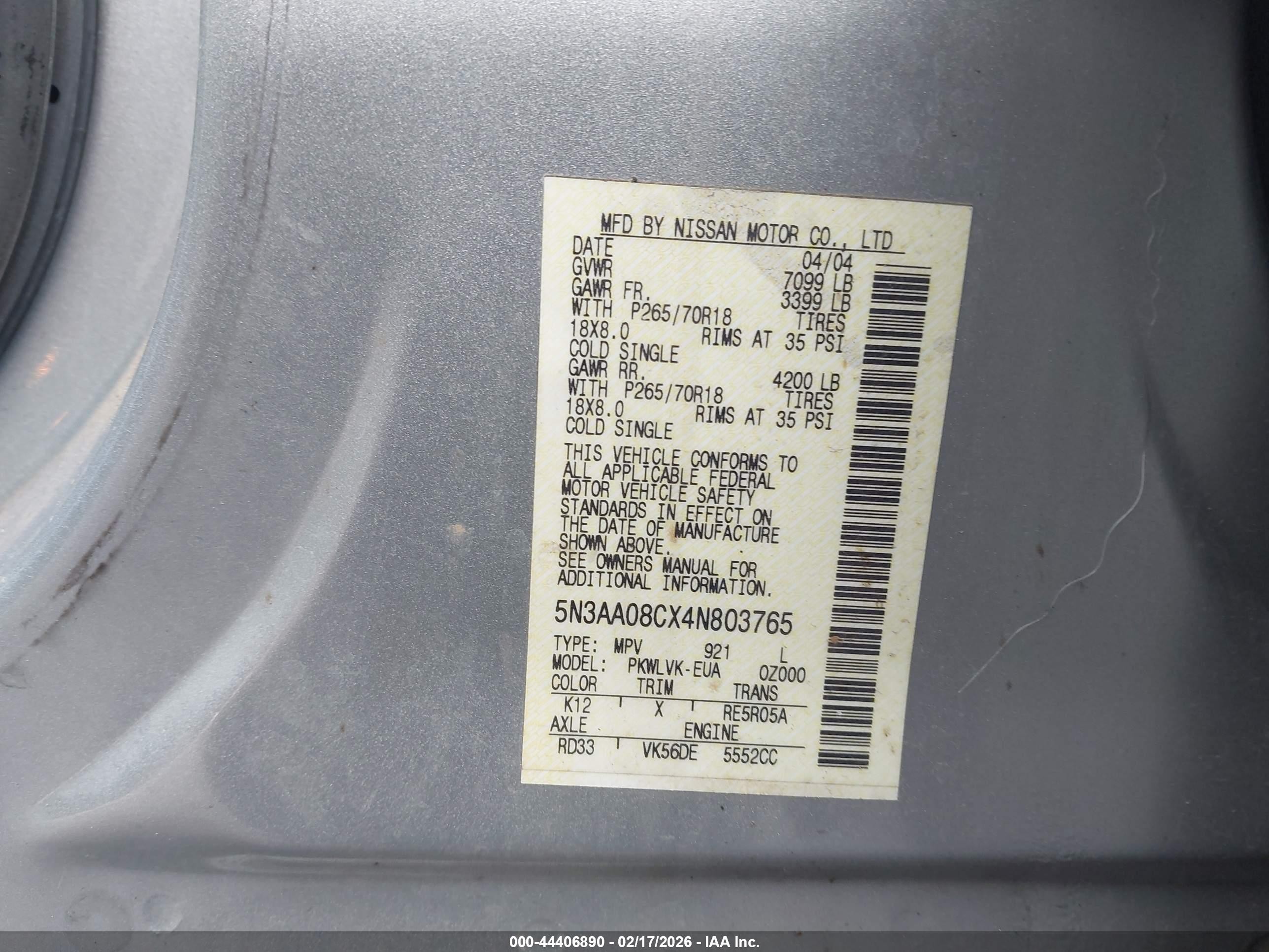 2004 Infiniti Qx56   Silver vin: 5N3AA08CX4N803765