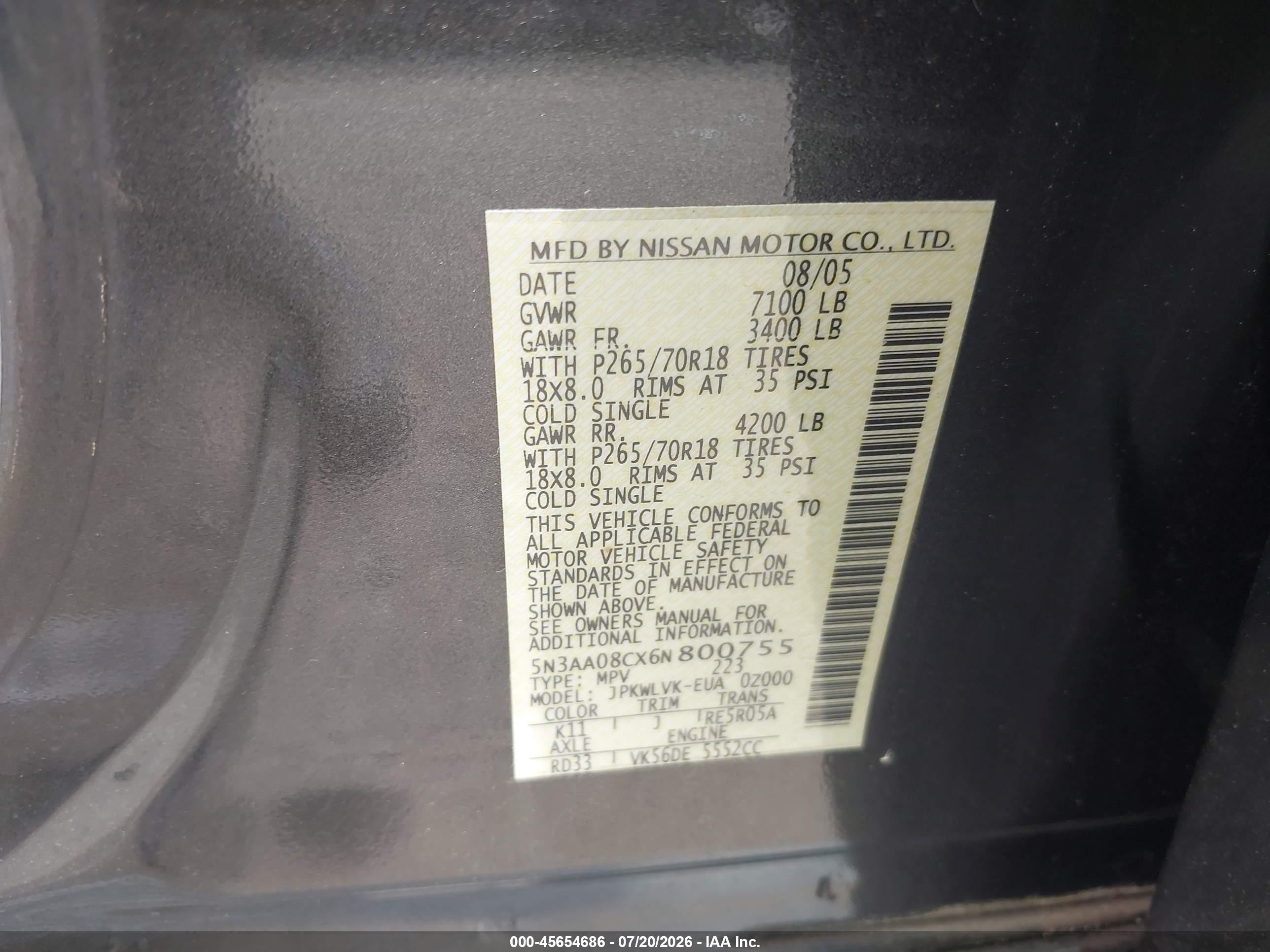 2006 Infiniti Qx56   Gray vin: 5N3AA08CX6N800755