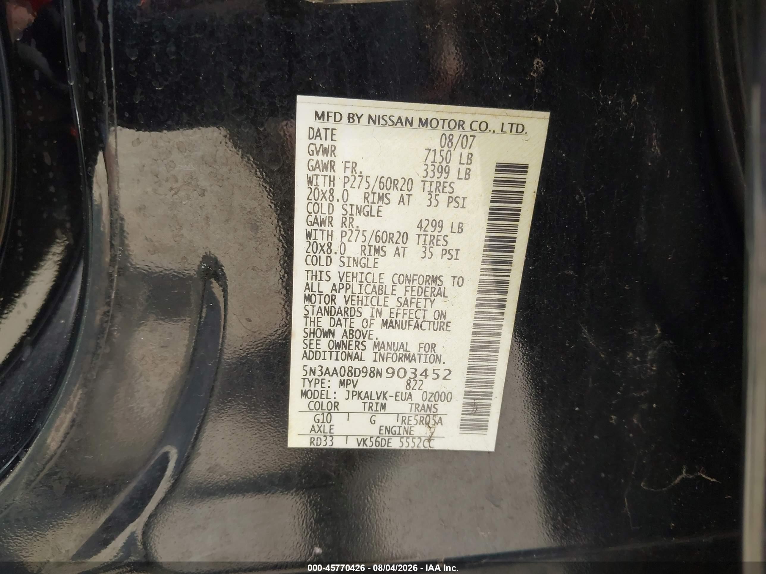 2008 Infiniti Qx56   Black vin: 5N3AA08D98N903452