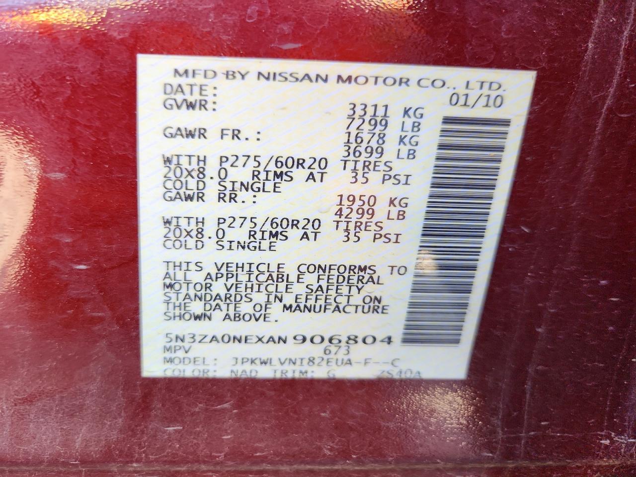 2010 Infiniti Qx56 Red vin: 5N3ZA0NEXAN906804