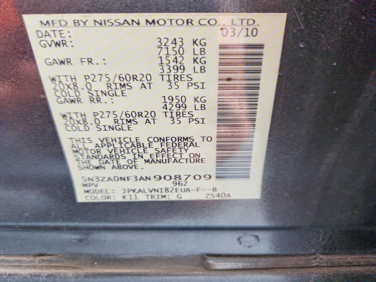 2010 Infiniti Qx56 Base Gray vin: 5N3ZA0NF3AN908709