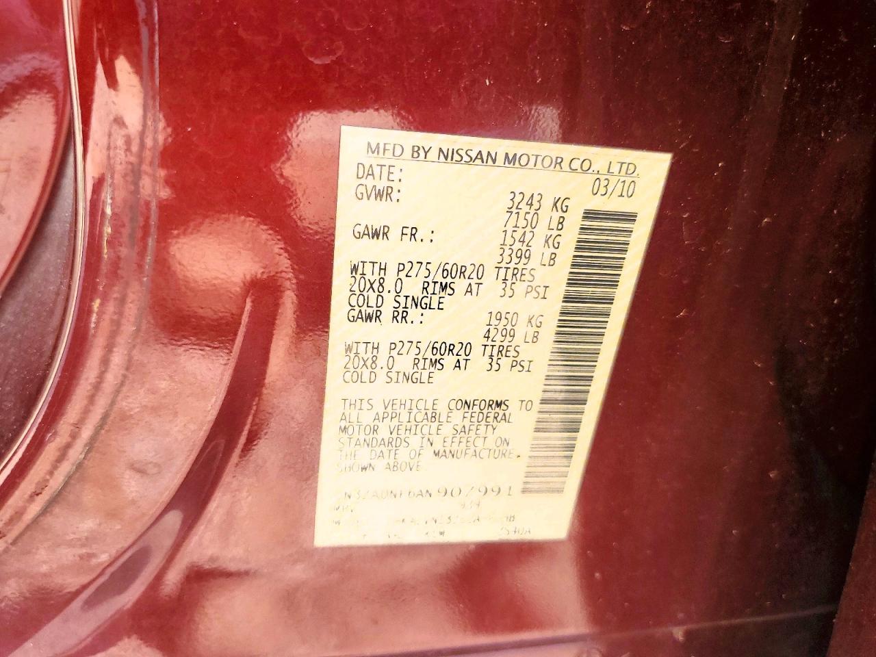 2010 Infiniti Qx56 Base Red vin: 5N3ZA0NF6AN907991