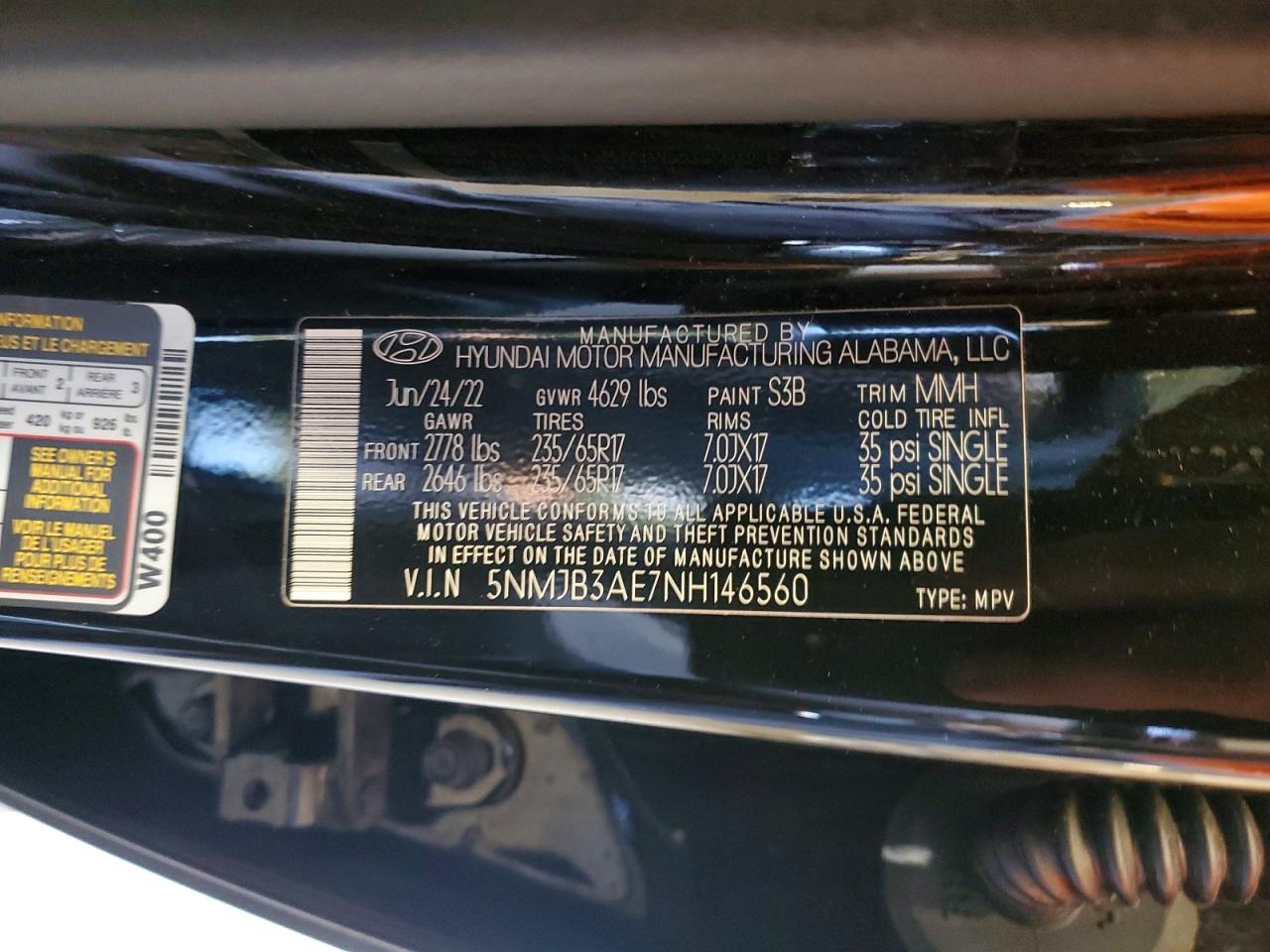 2022 Hyundai Tucson Sel Black vin: 5NMJB3AE7NH146560