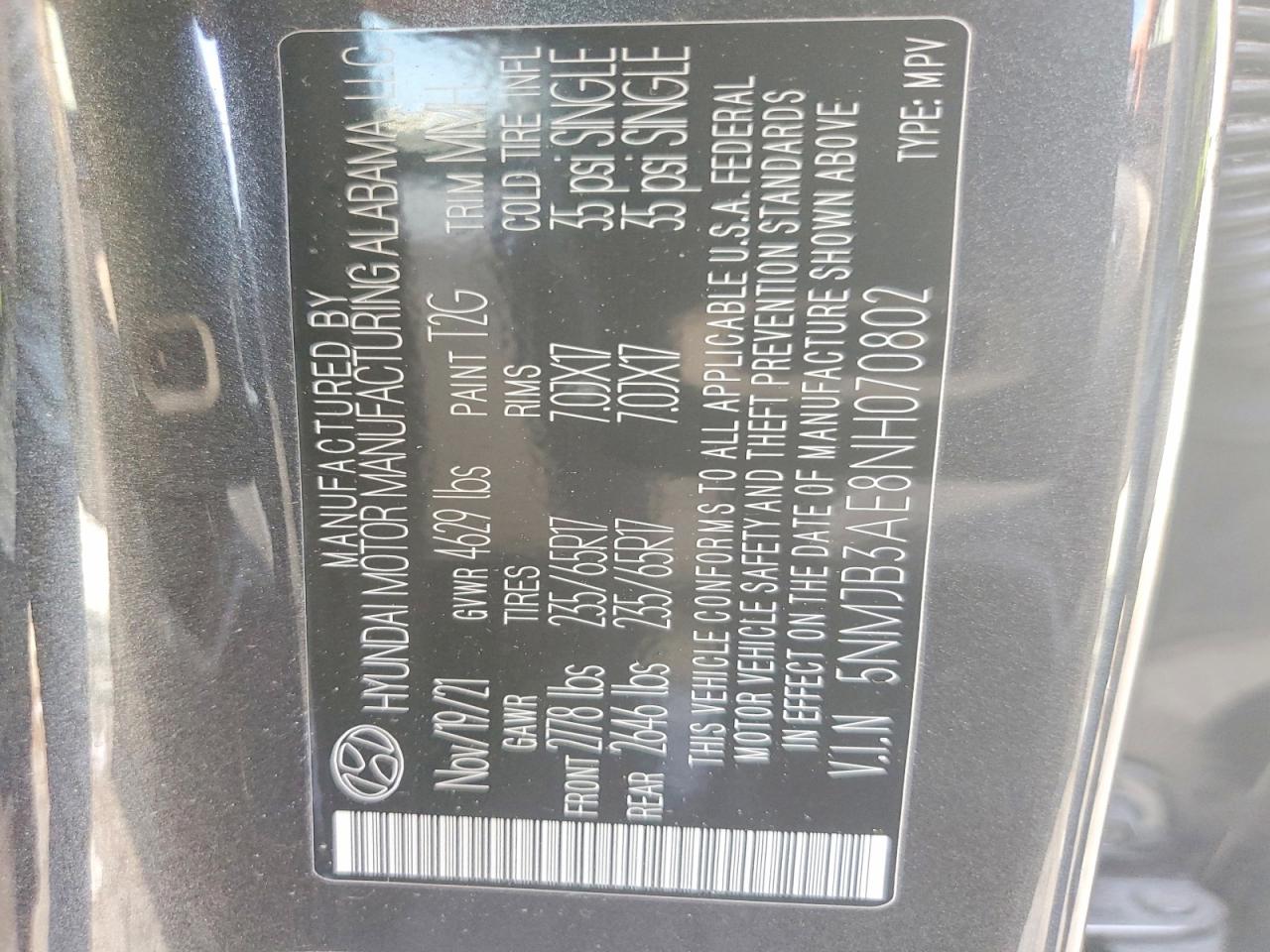 2022 Hyundai Tucson Sel Gray vin: 5NMJB3AE8NH070802