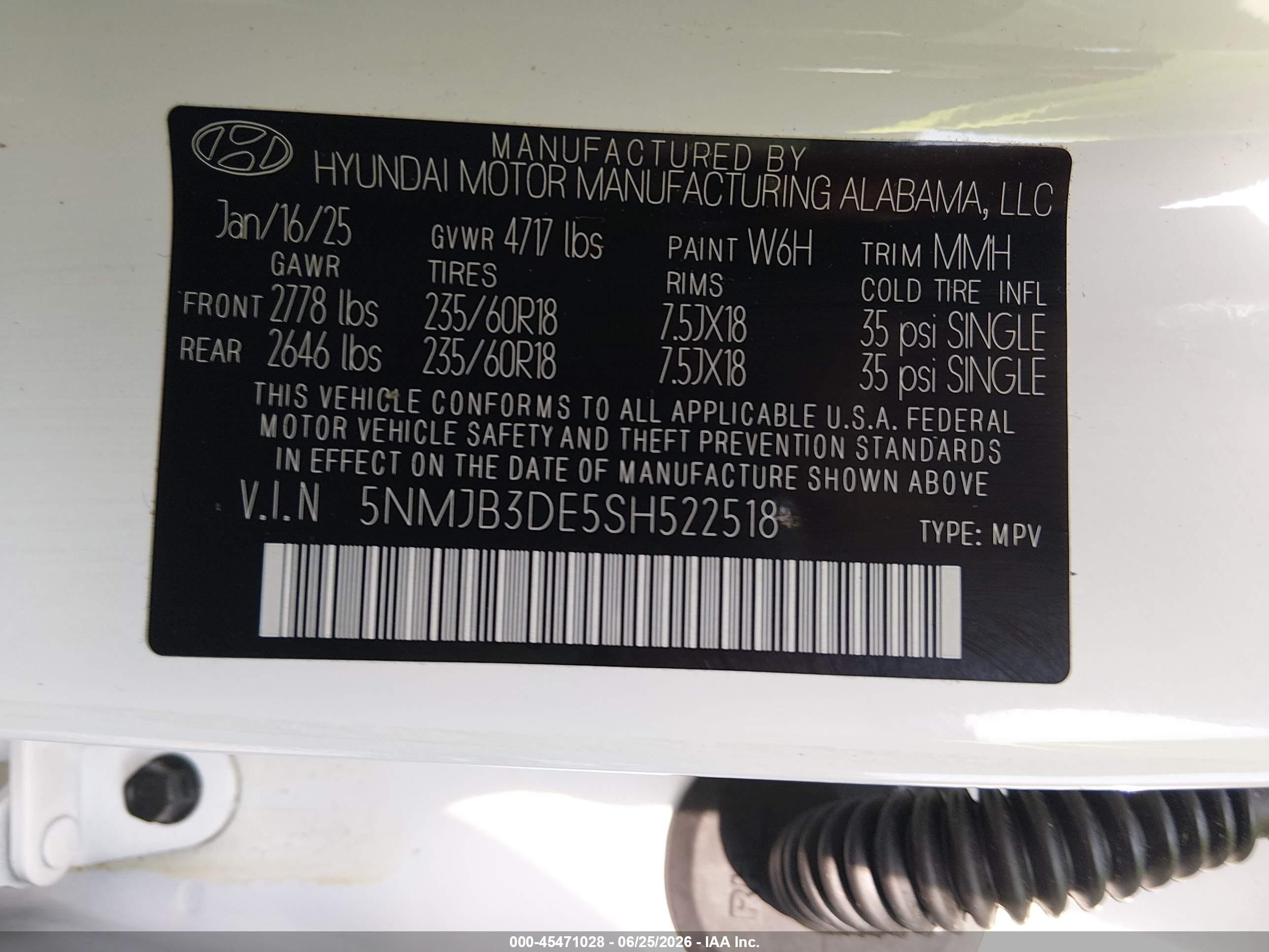 2025 Hyundai Tucson Sel White vin: 5NMJB3DE5SH522518