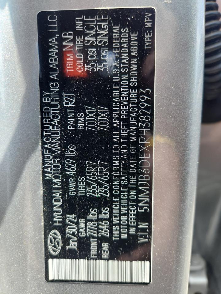2024 Hyundai Tucson Sel Silver vin: 5NMJB3DEXRH382993