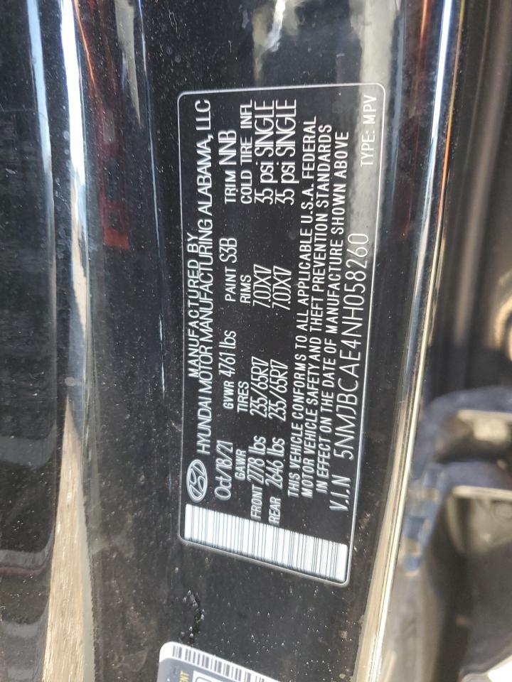 2022 Hyundai Tucson Sel Black vin: 5NMJBCAE4NH058260