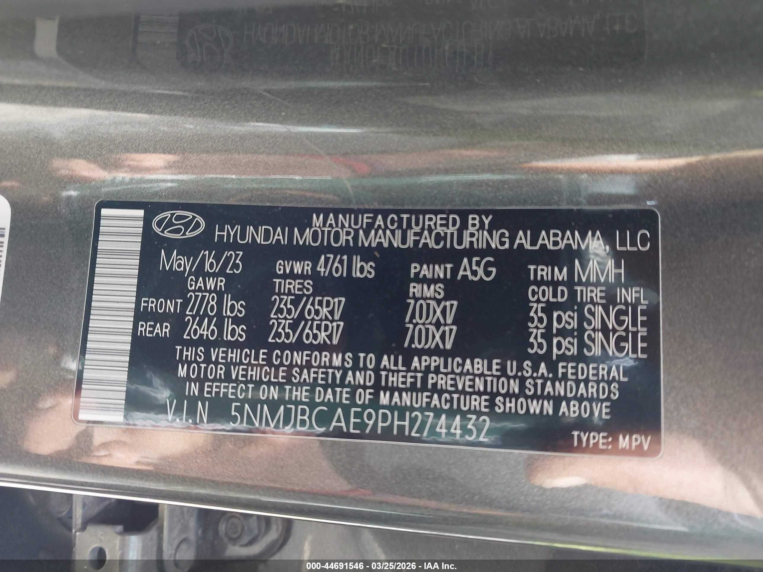 2023 Hyundai Tucson Sel Gray vin: 5NMJBCAE9PH274432