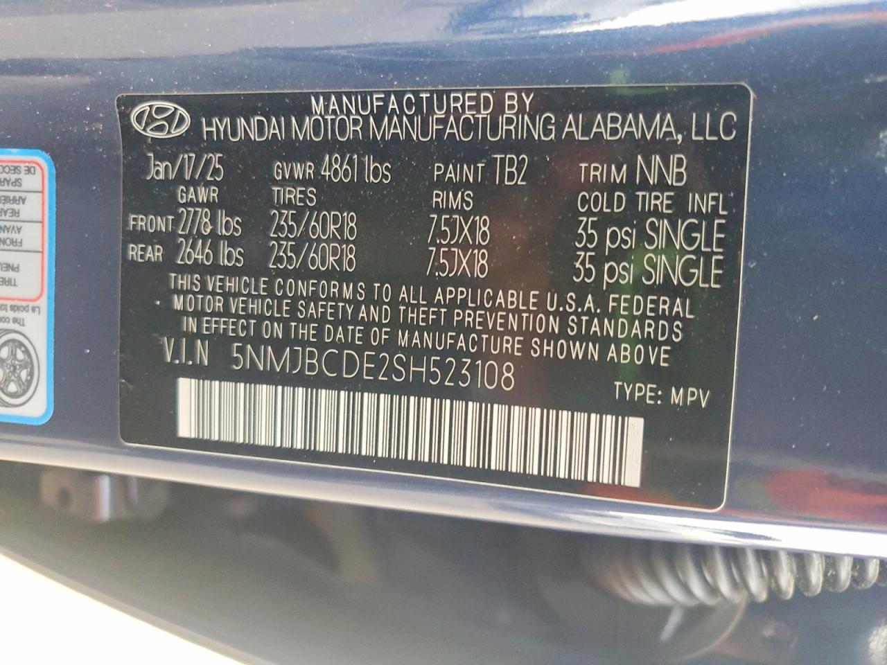 2025 Hyundai Tucson Sel Blue vin: 5NMJBCDE2SH523108