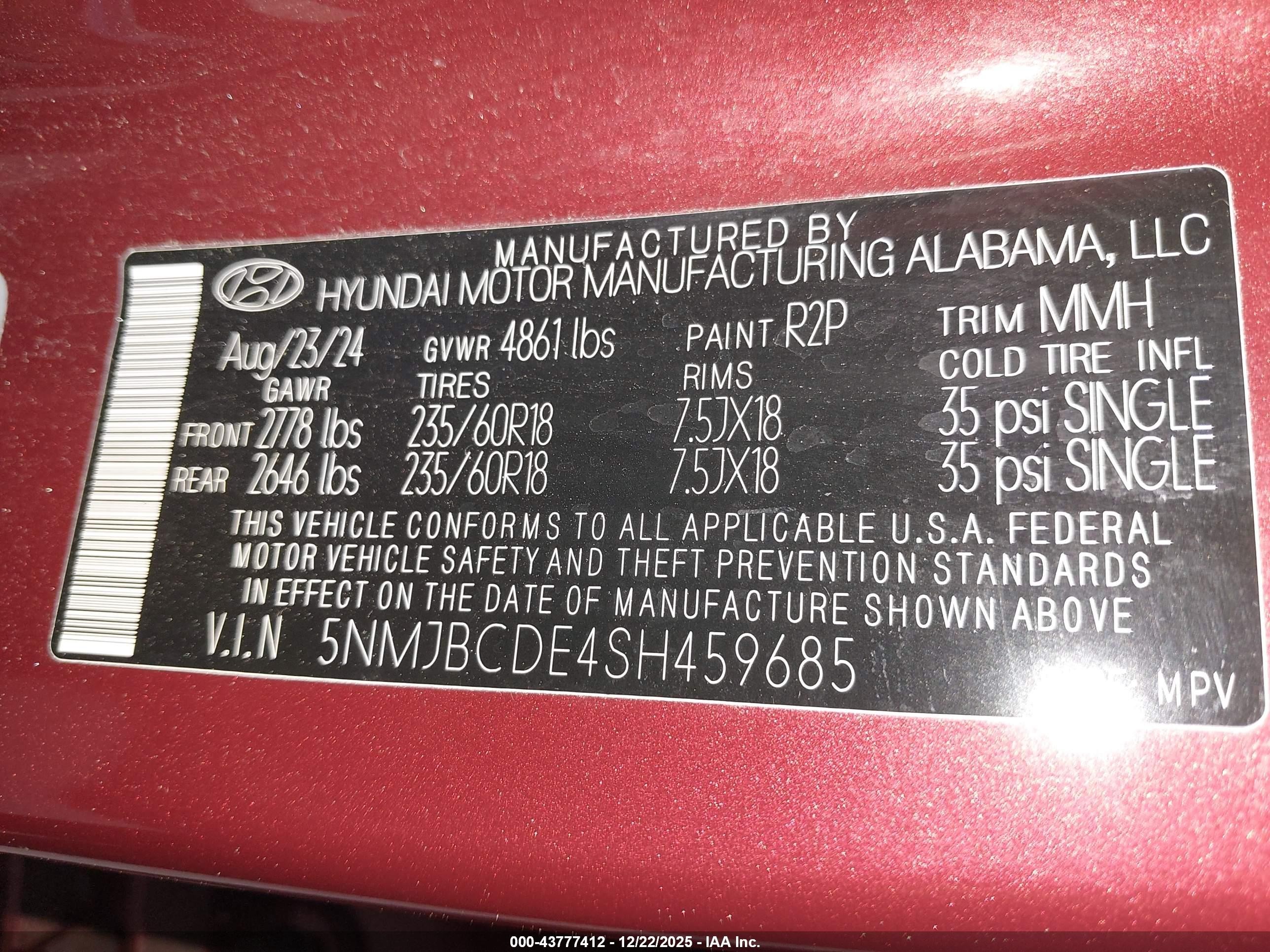 2025 Hyundai Tucson Sel Red vin: 5NMJBCDE4SH459685