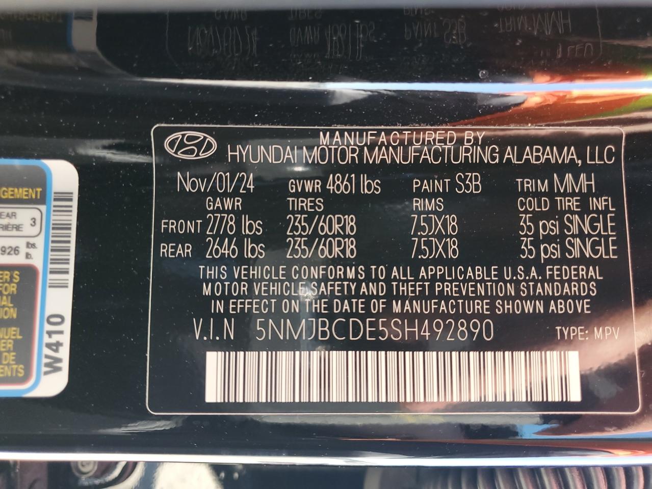 2025 Hyundai Tucson Sel Black vin: 5NMJBCDE5SH492890
