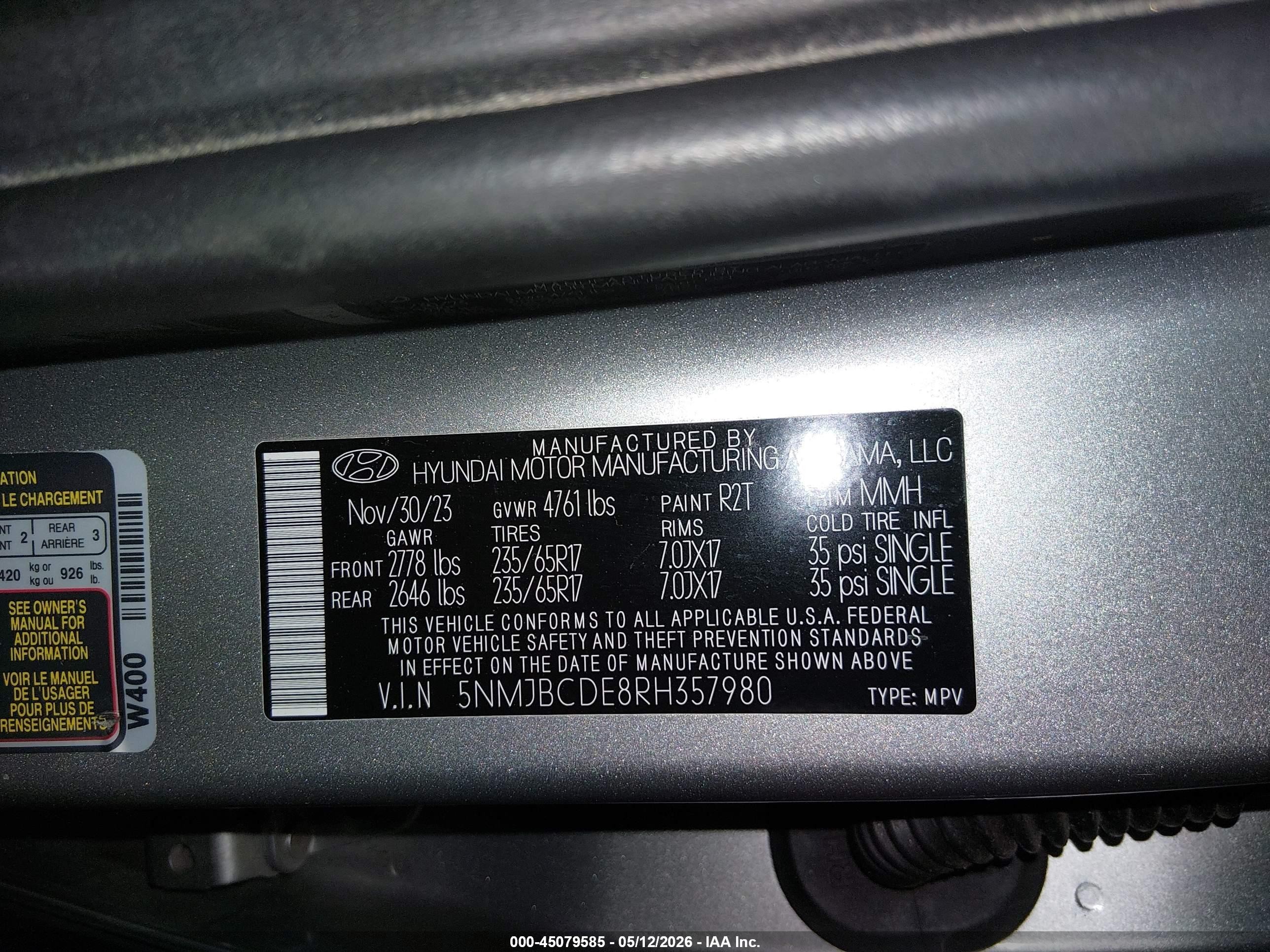 2024 Hyundai Tucson Sel Серебряный vin: 5NMJBCDE8RH357980