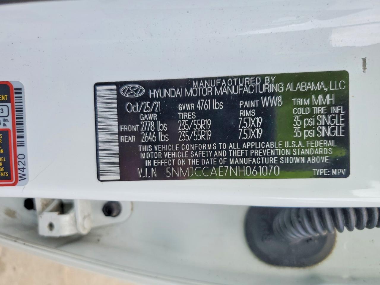 2022 Hyundai Tucson Sel White vin: 5NMJCCAE7NH061070