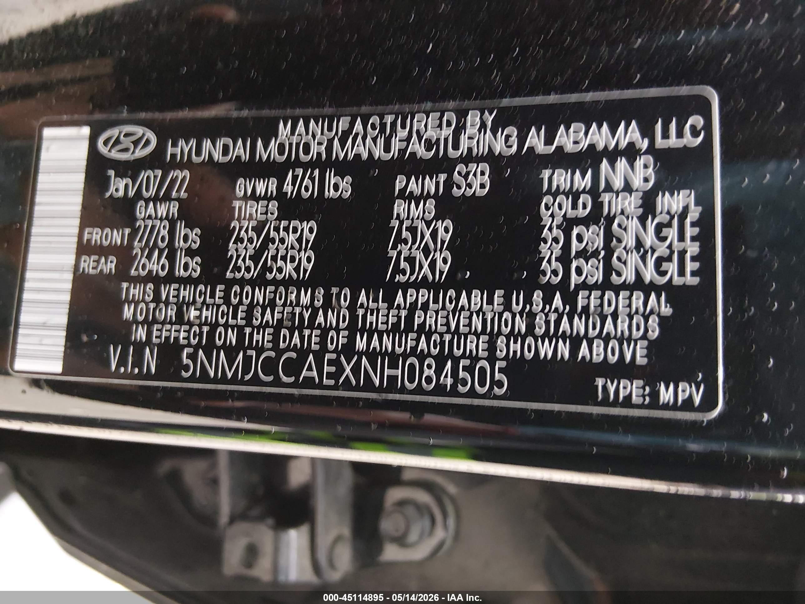 2022 Hyundai Tucson Sel Black vin: 5NMJCCAEXNH084505