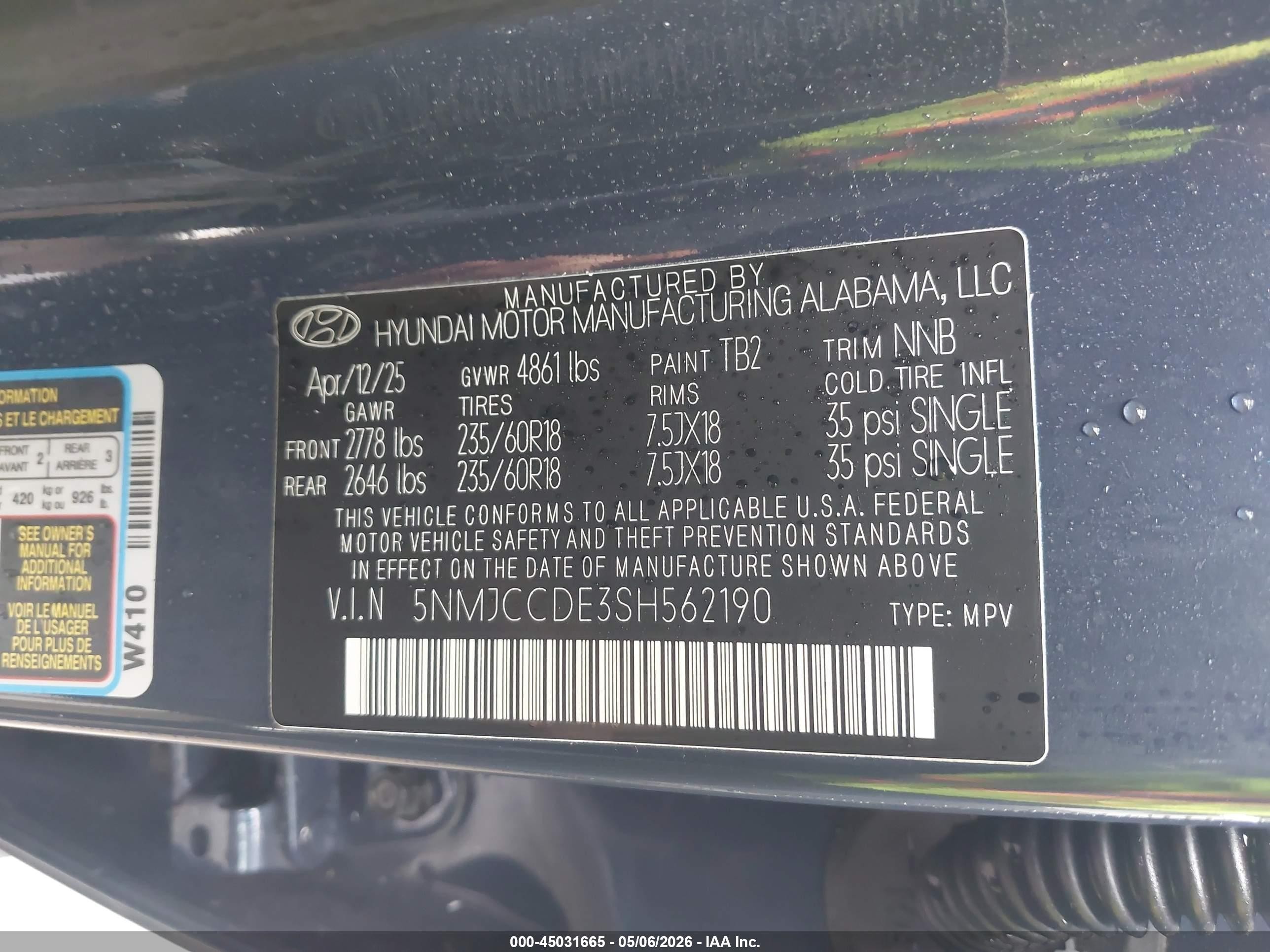 2025 Hyundai Tucson Sel Convenience Blue vin: 5NMJCCDE3SH562190
