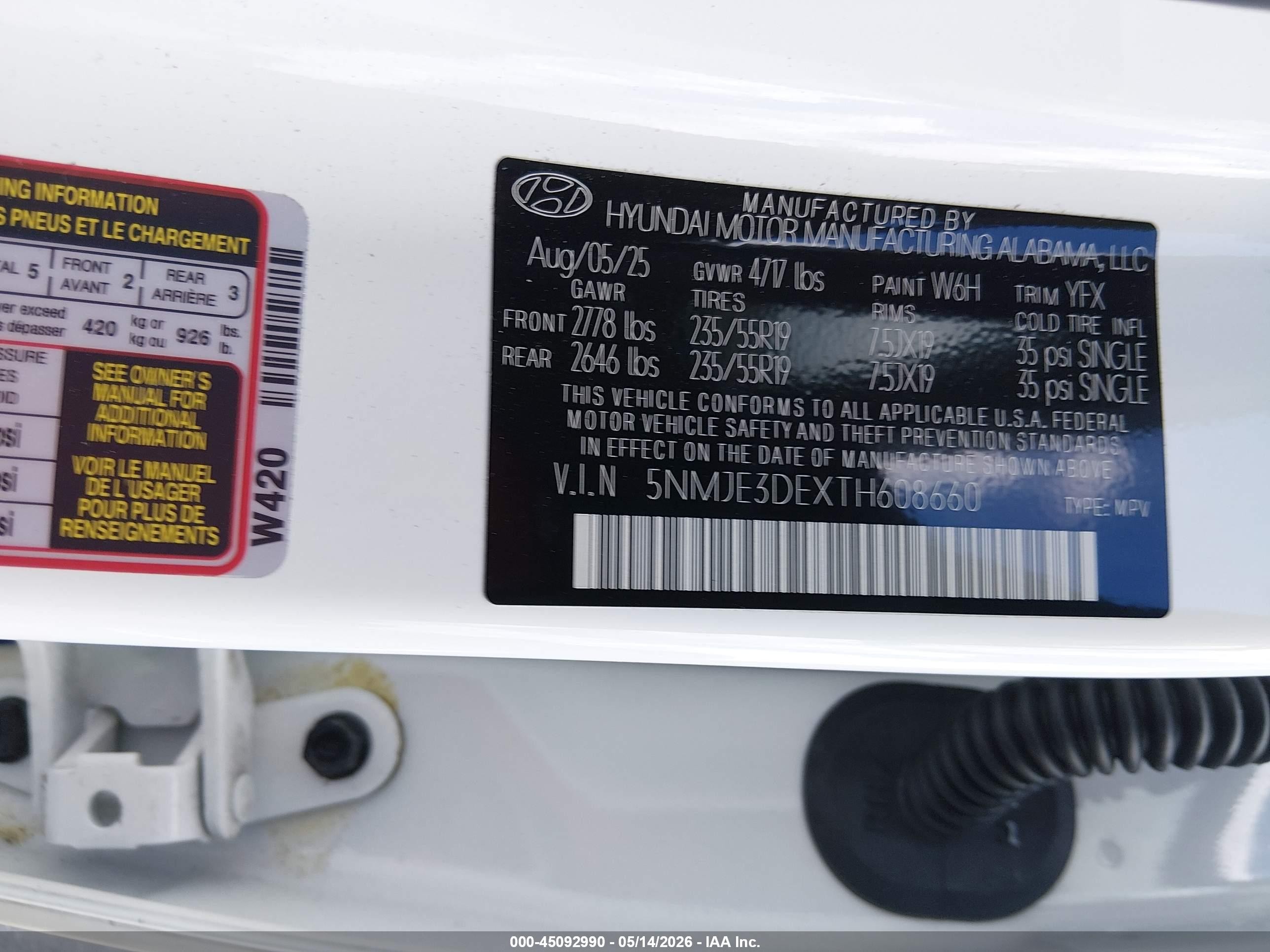2026 Hyundai Tucson Limited White vin: 5NMJE3DEXTH608660