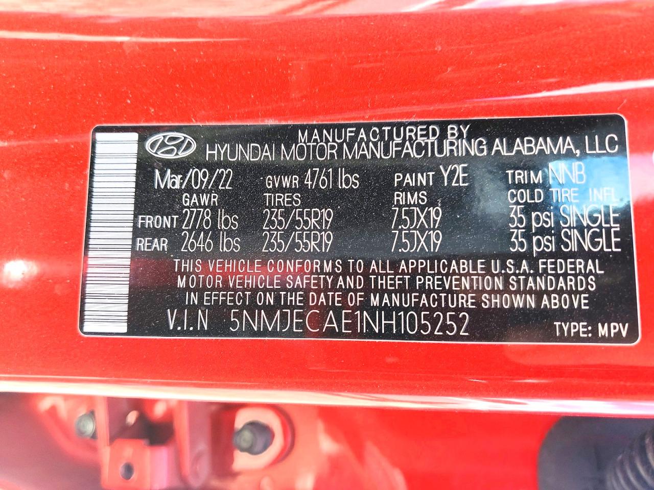 2022 Hyundai Tucson Limited Red vin: 5NMJECAE1NH105252
