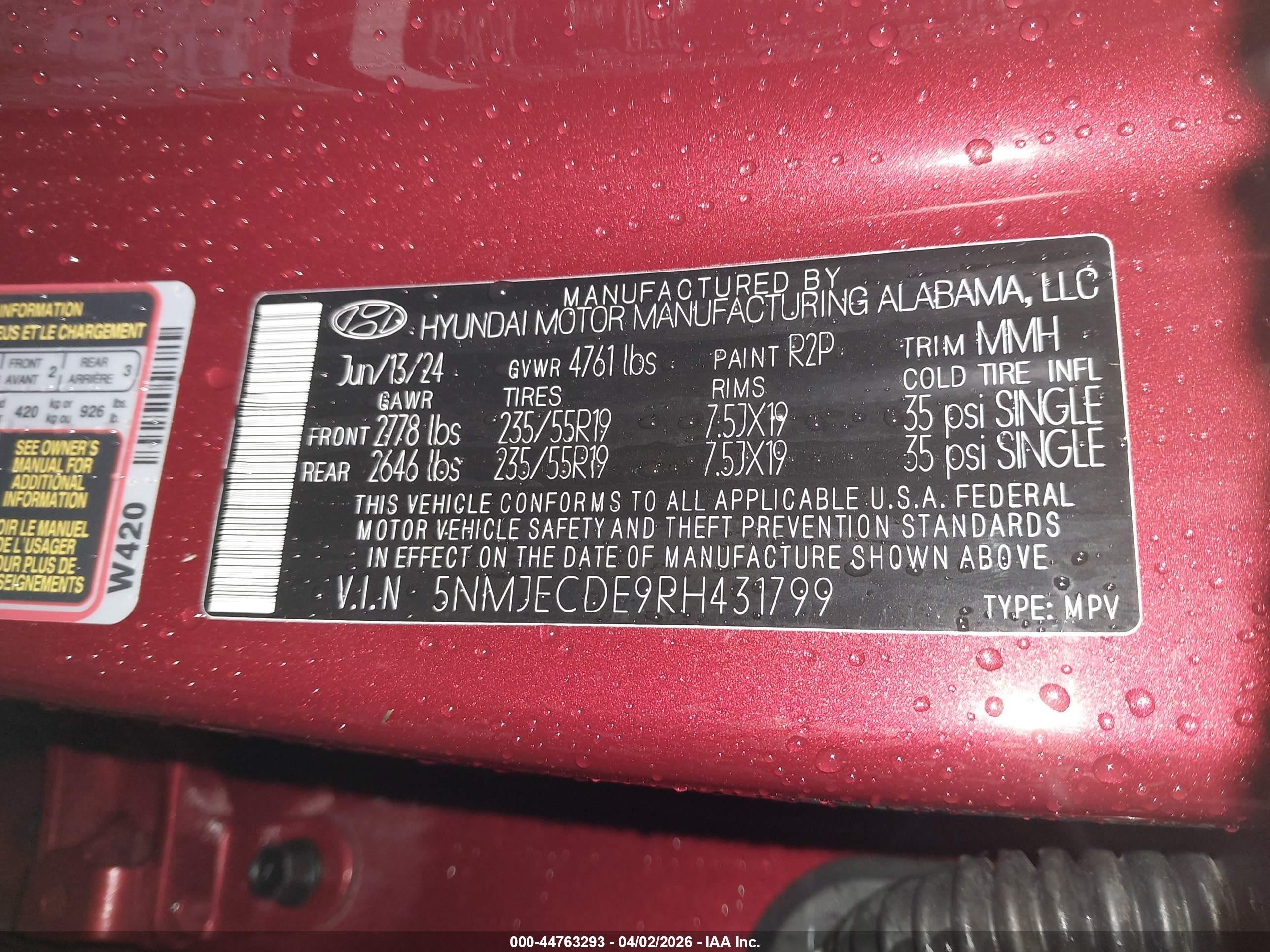 2024 Hyundai Tucson Limited Red vin: 5NMJECDE9RH431799