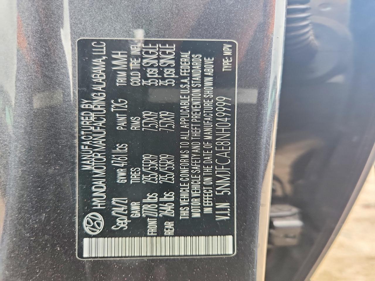 2022 Hyundai Tucson Sel Charcoal vin: 5NMJFCAE8NH049999