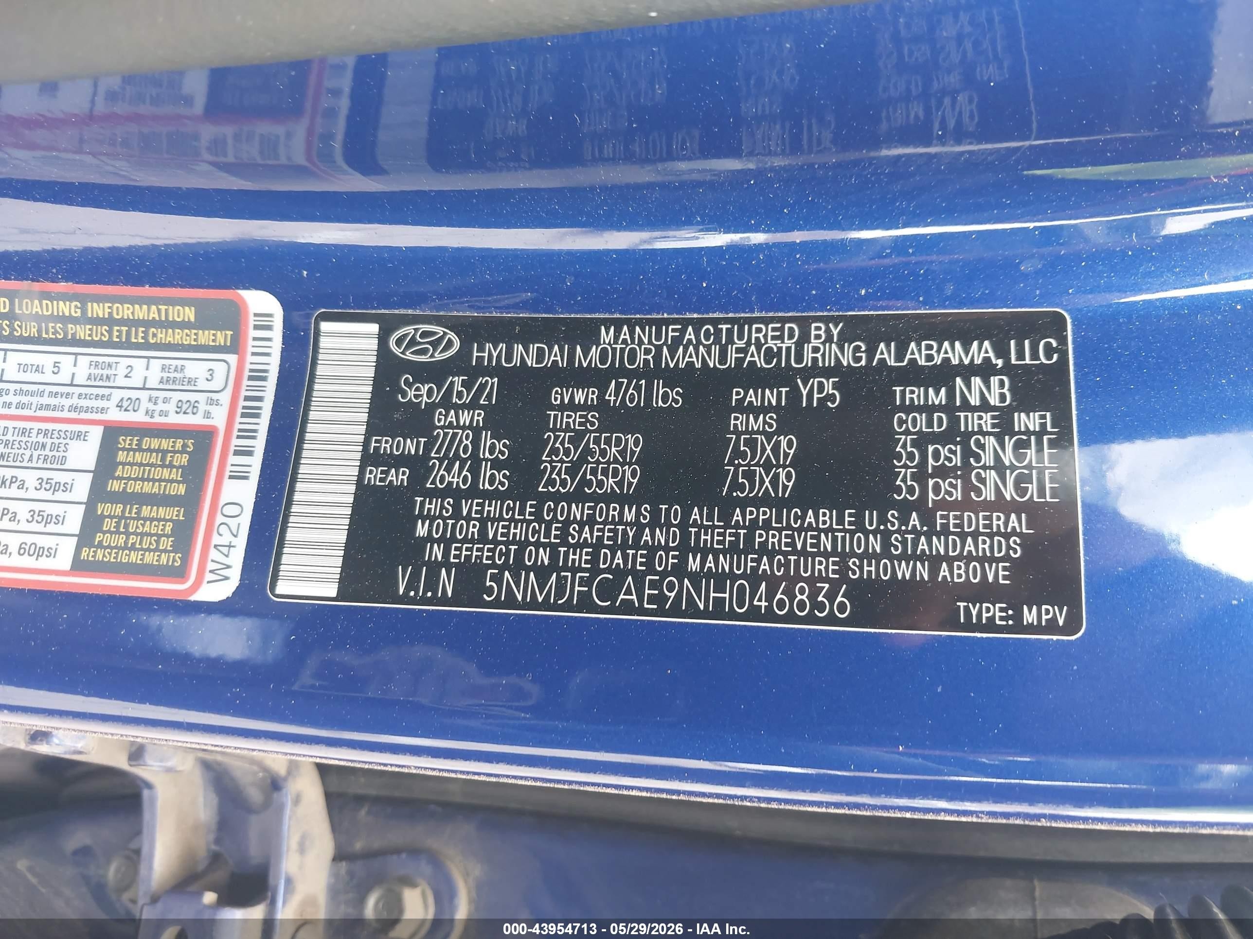 2022 Hyundai Tucson Sel Blue vin: 5NMJFCAE9NH046836