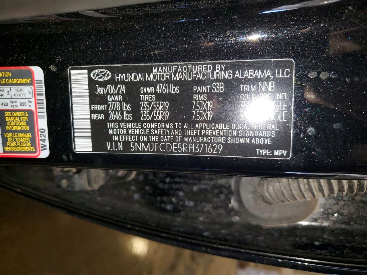 2024 Hyundai Tucson Sel Black vin: 5NMJFCDE5RH371629