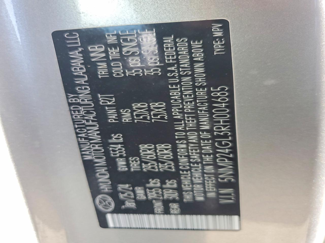 2024 Hyundai Santa Fe Sel Silver vin: 5NMP24GL3RH004685