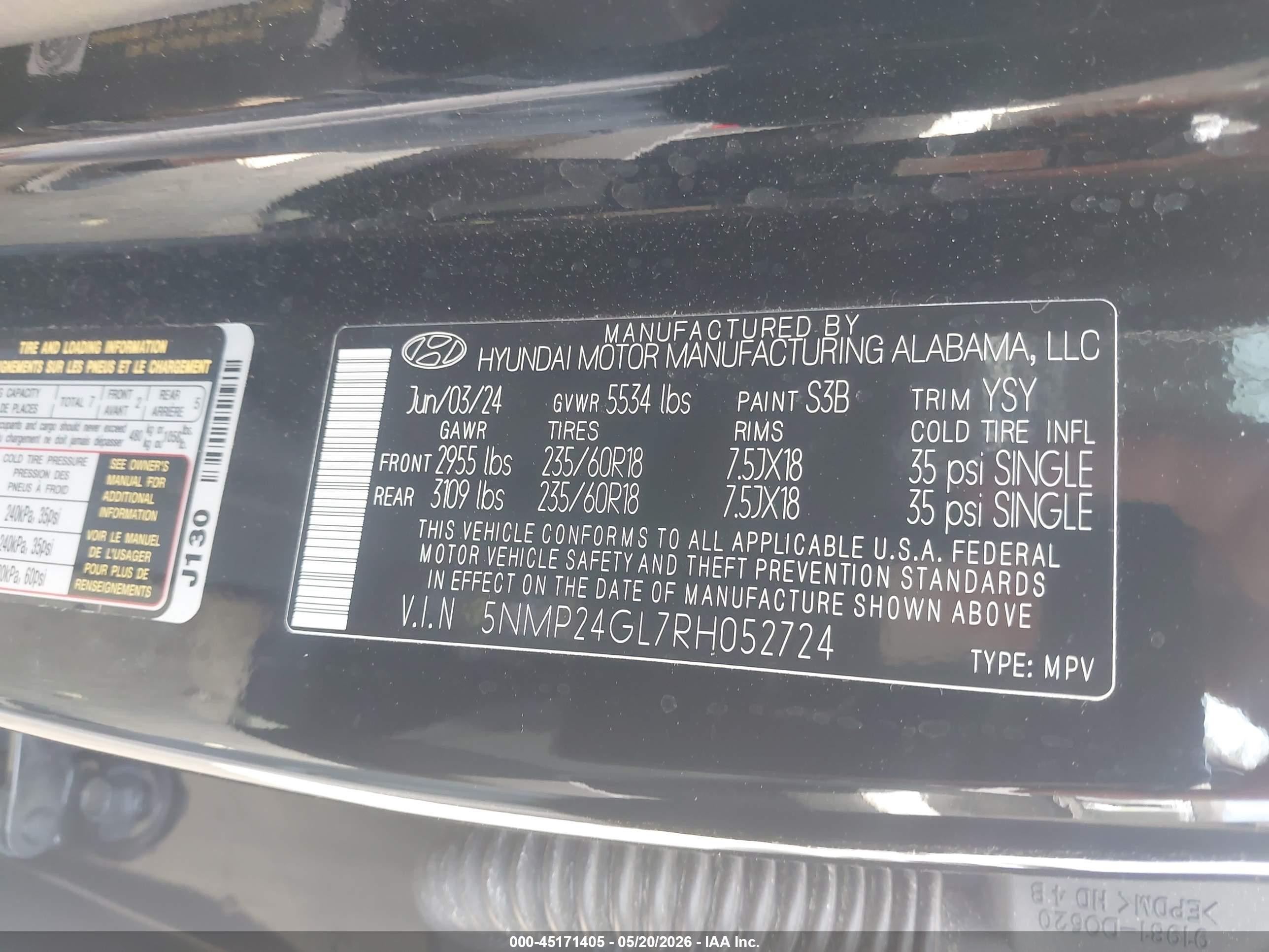 2024 Hyundai Santa Fe Sel Black vin: 5NMP24GL7RH052724